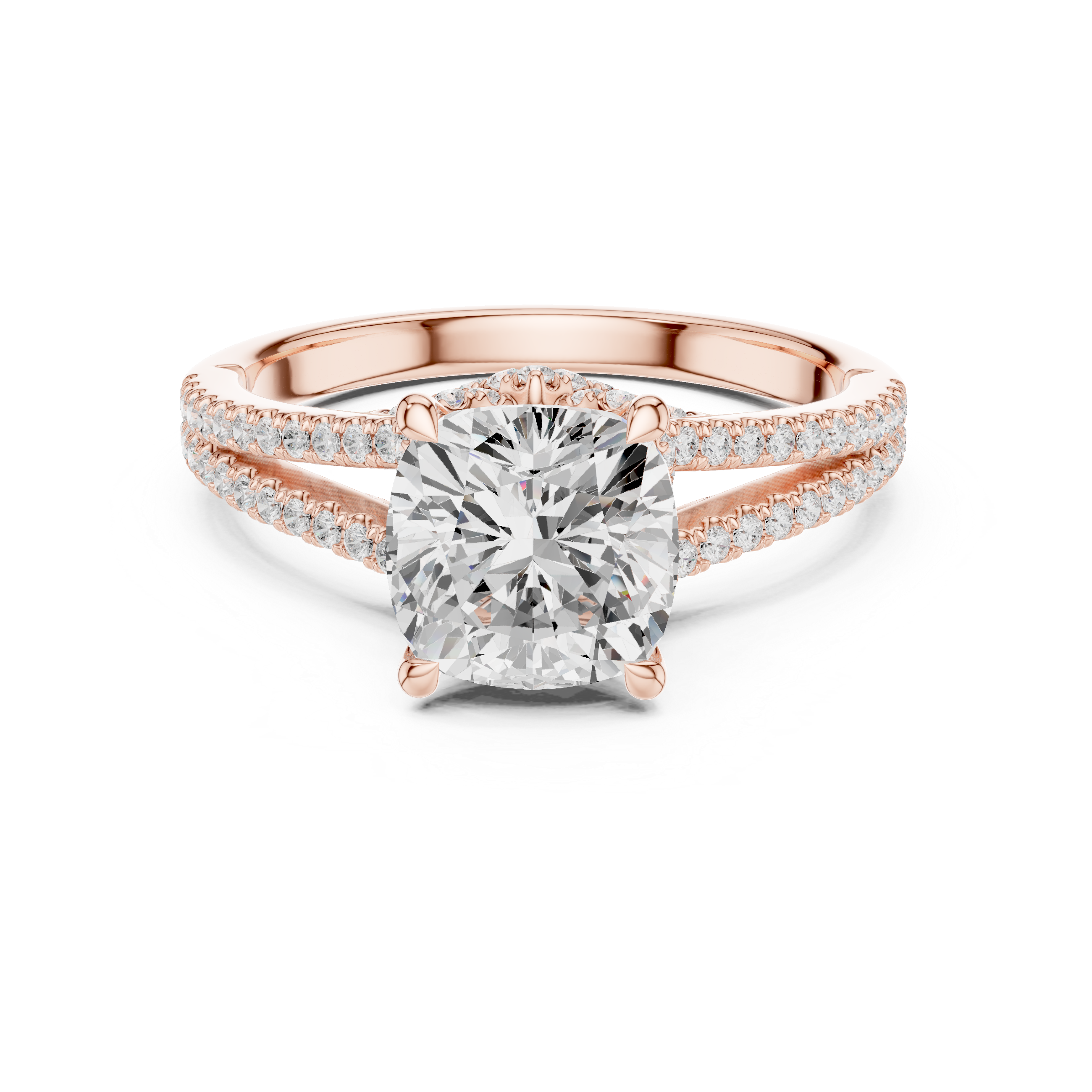 Cushion Cut Diamond Split Shank Engagement Ring