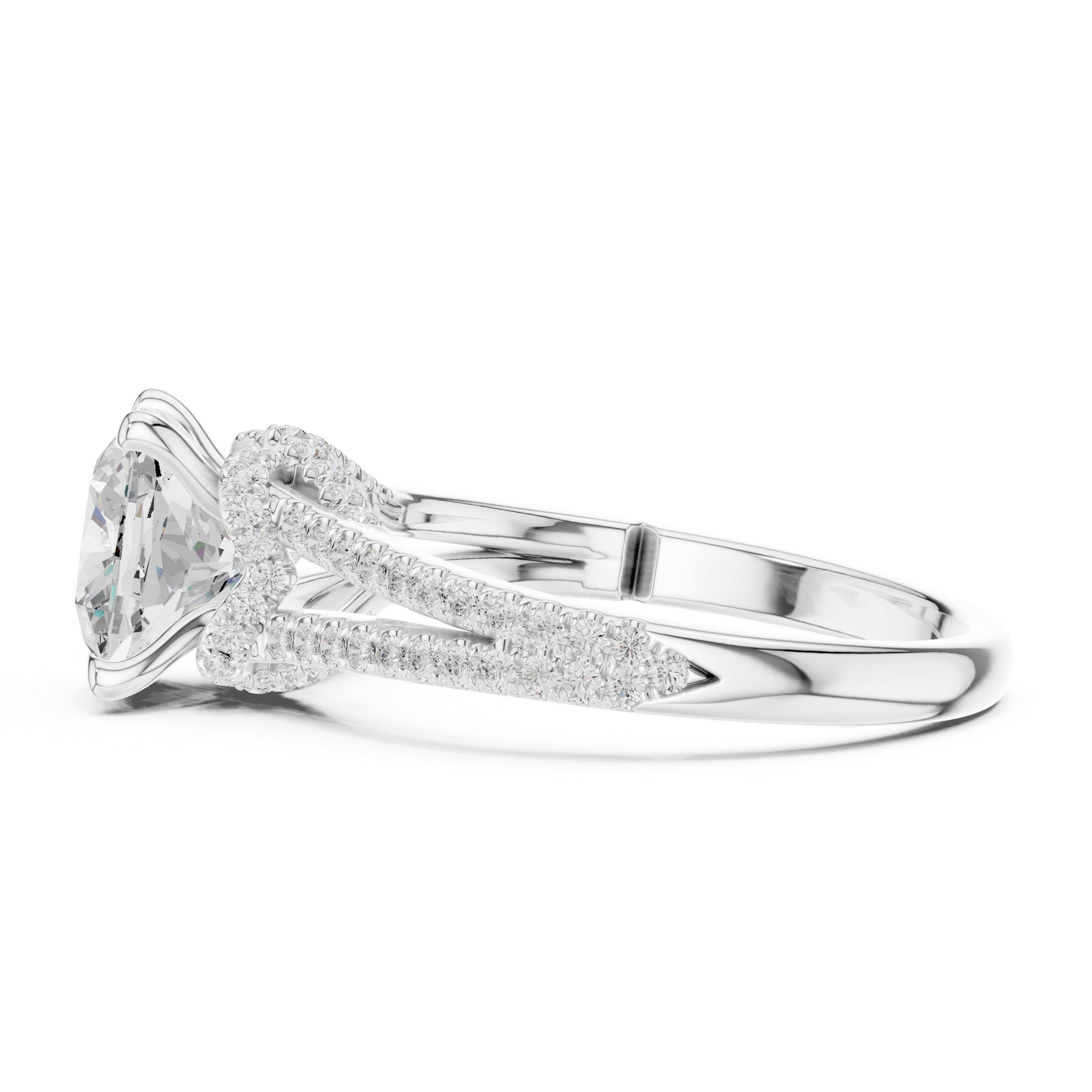 Cushion Cut Diamond Split Shank Engagement Ring