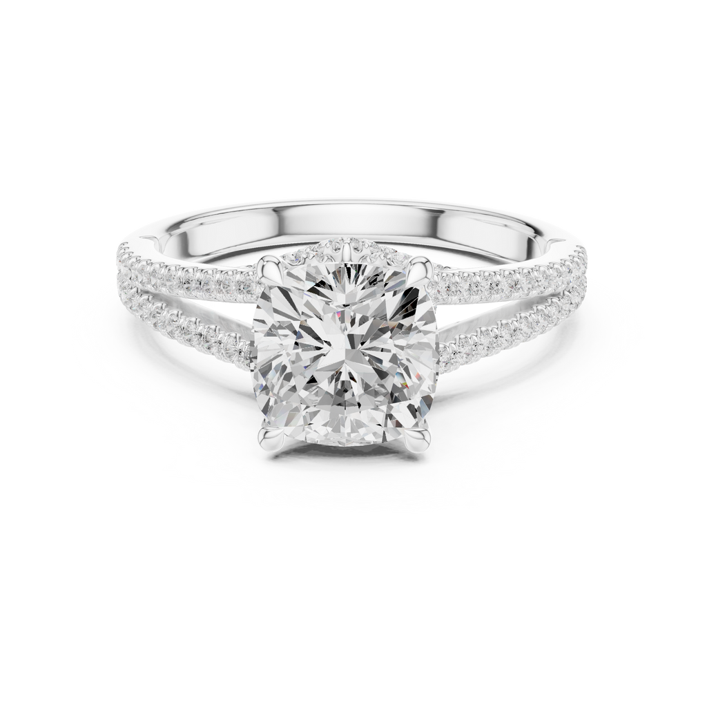 2.91 CT Cushion Cut Diamond Twisted Pavé Engagement Ring
