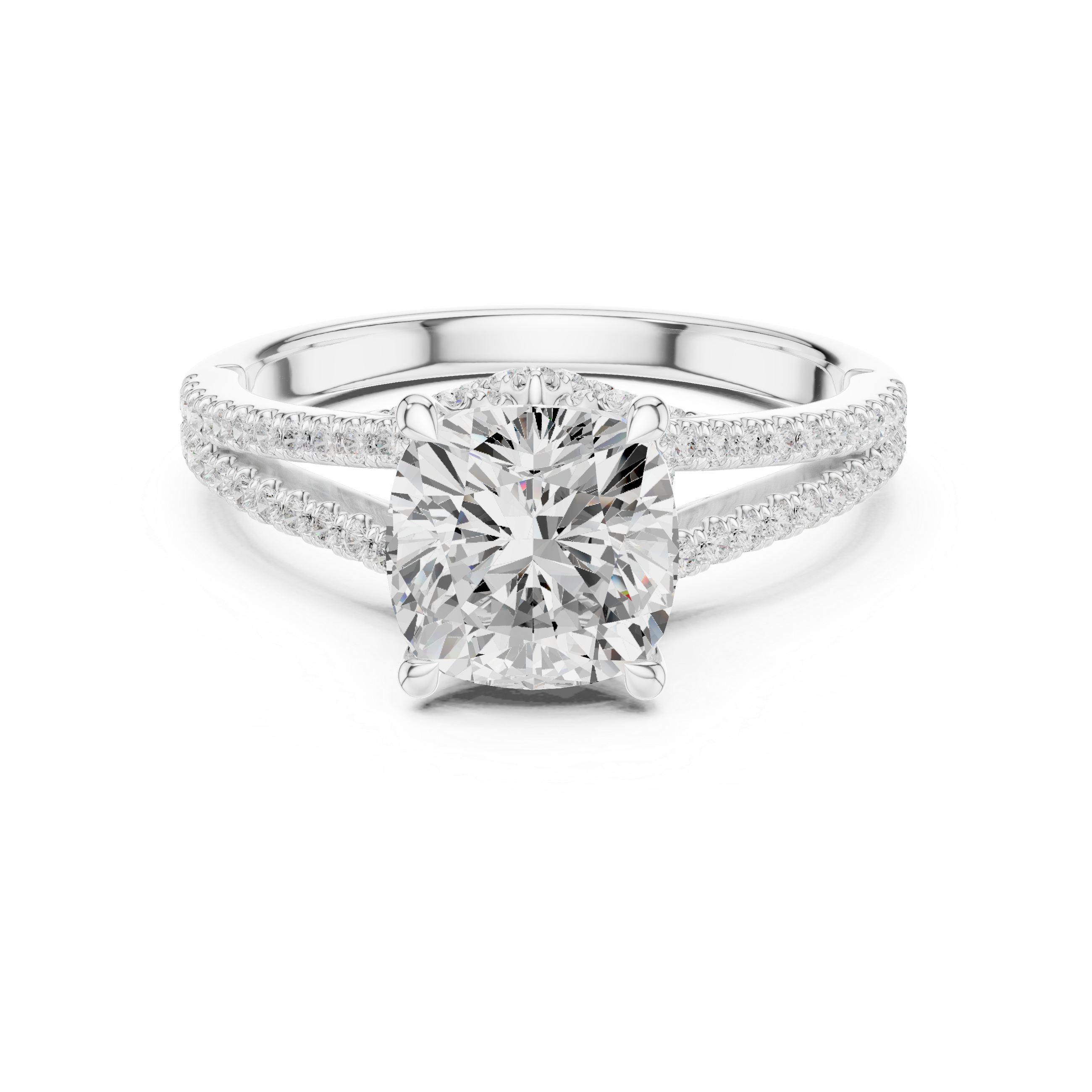 2.91 CT Cushion Cut Diamond Twisted Pavé Engagement Ring