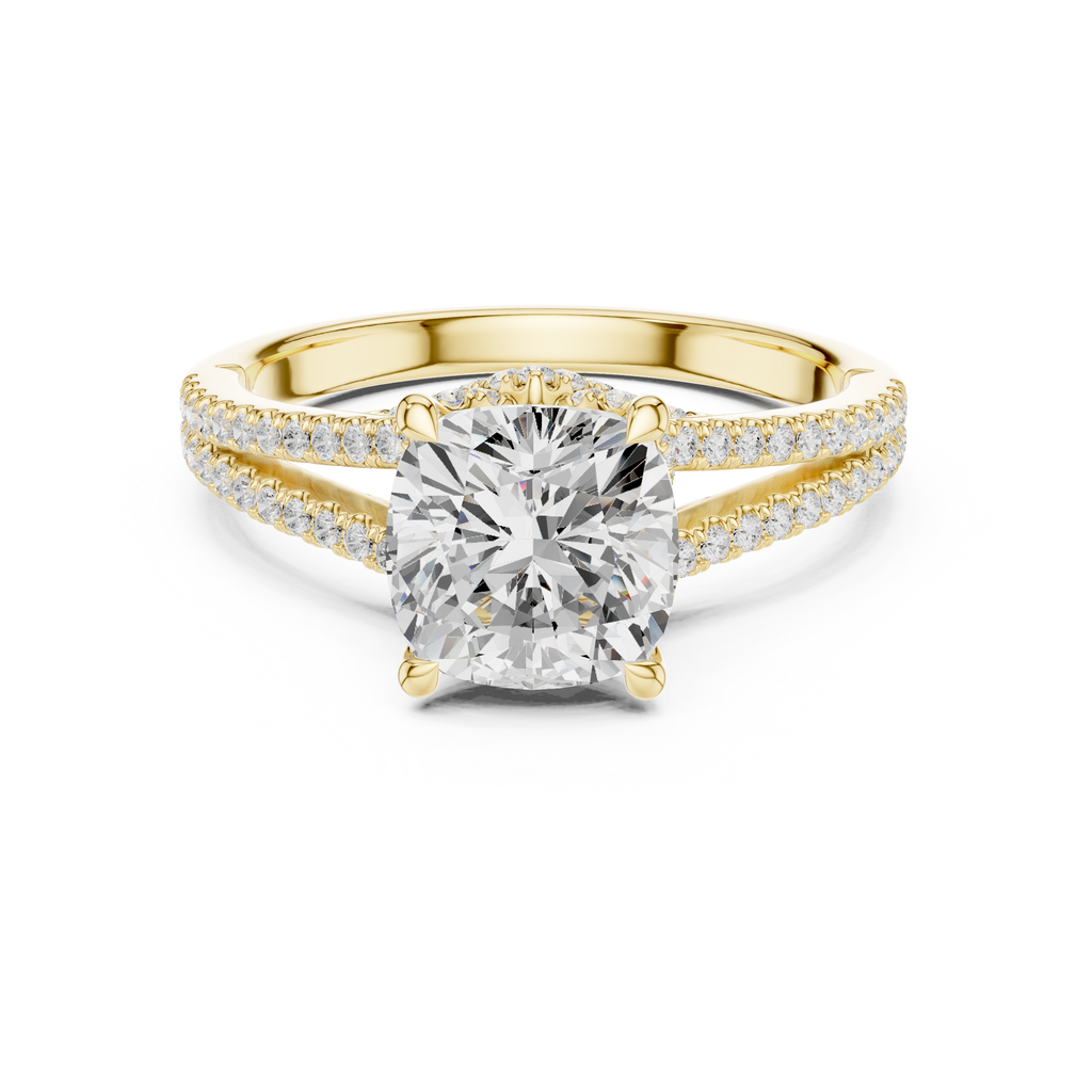2.91 CT Cushion Cut Diamond Twisted Pavé Engagement Ring