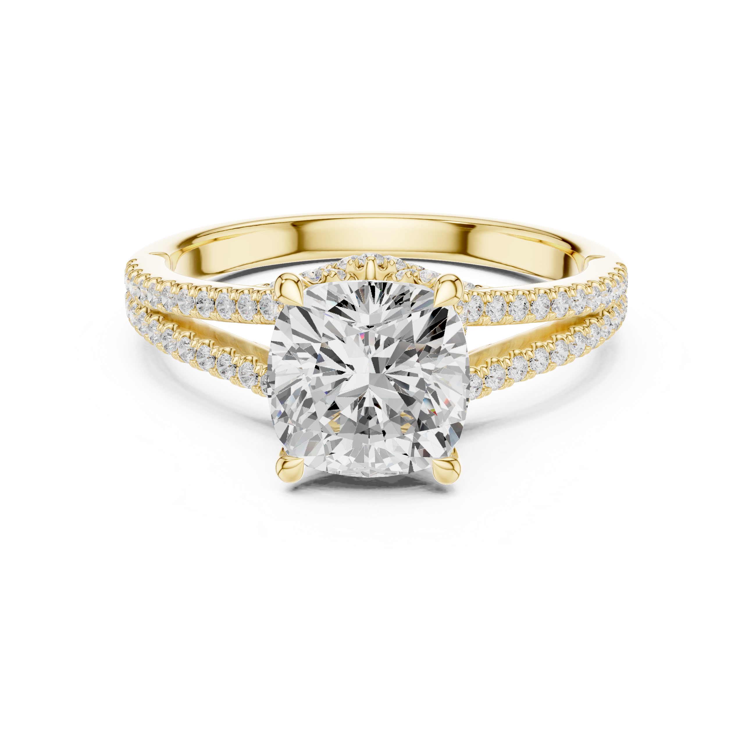 2.91 CT Cushion Cut Diamond Twisted Pavé Engagement Ring