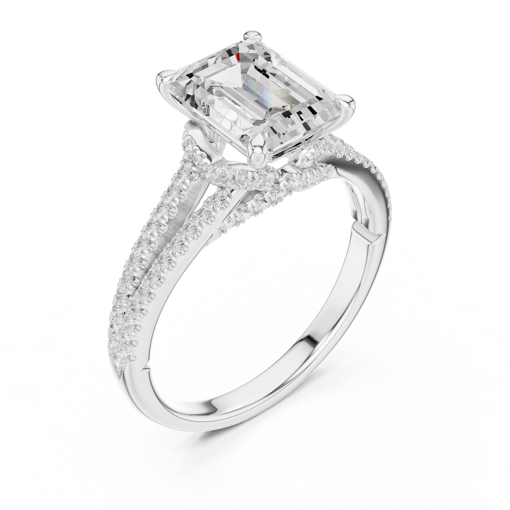 Emerald Cut Diamond Split Shank Pavé Engagement Ring