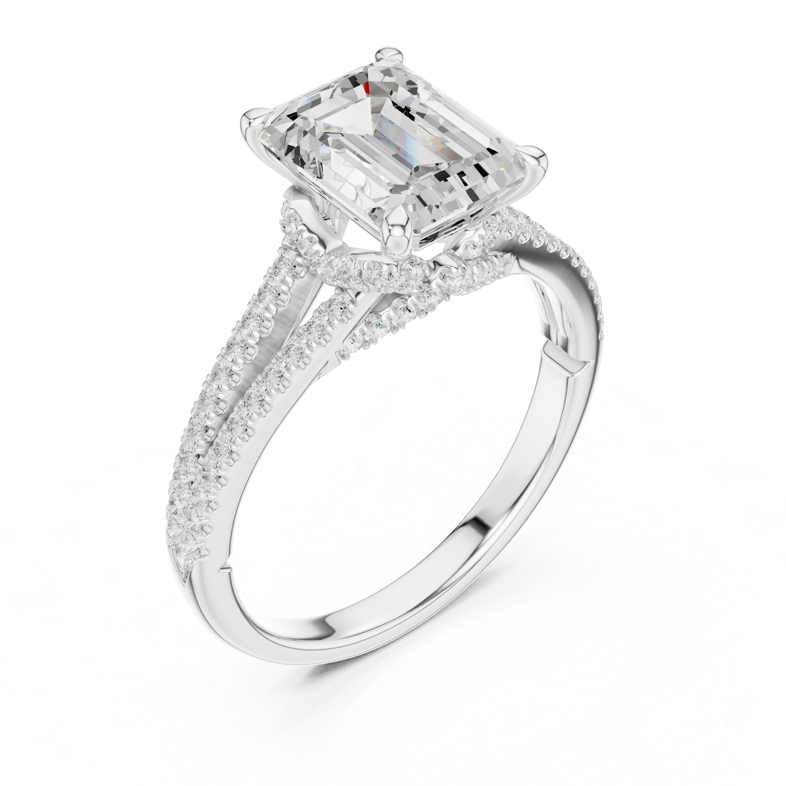 2.91 CT Emerald Cut Diamond Twisted Pavé Engagement Ring