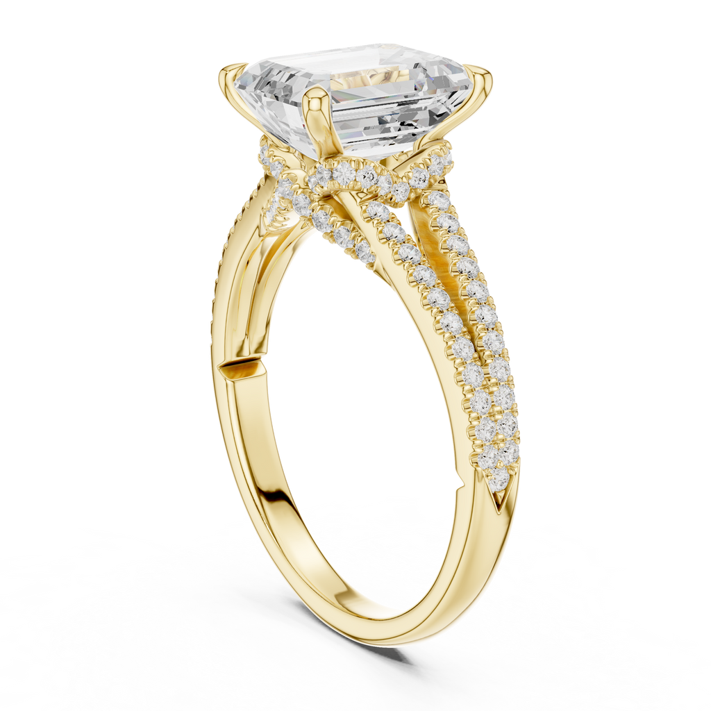 2.91 CT Emerald Cut Diamond Twisted Pavé Engagement Ring
