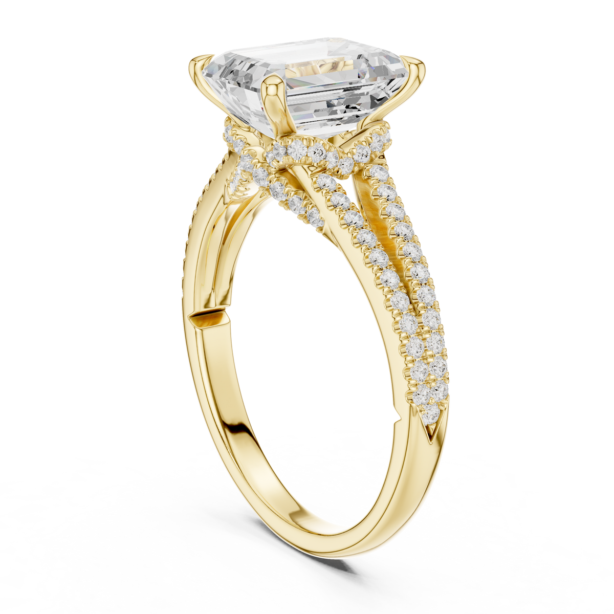 2.91 ct Emerald Cut Diamond Twisted Pavé Engagement Ring – view 10 of 12, lab grown diamond ring | Jewelix Atelier