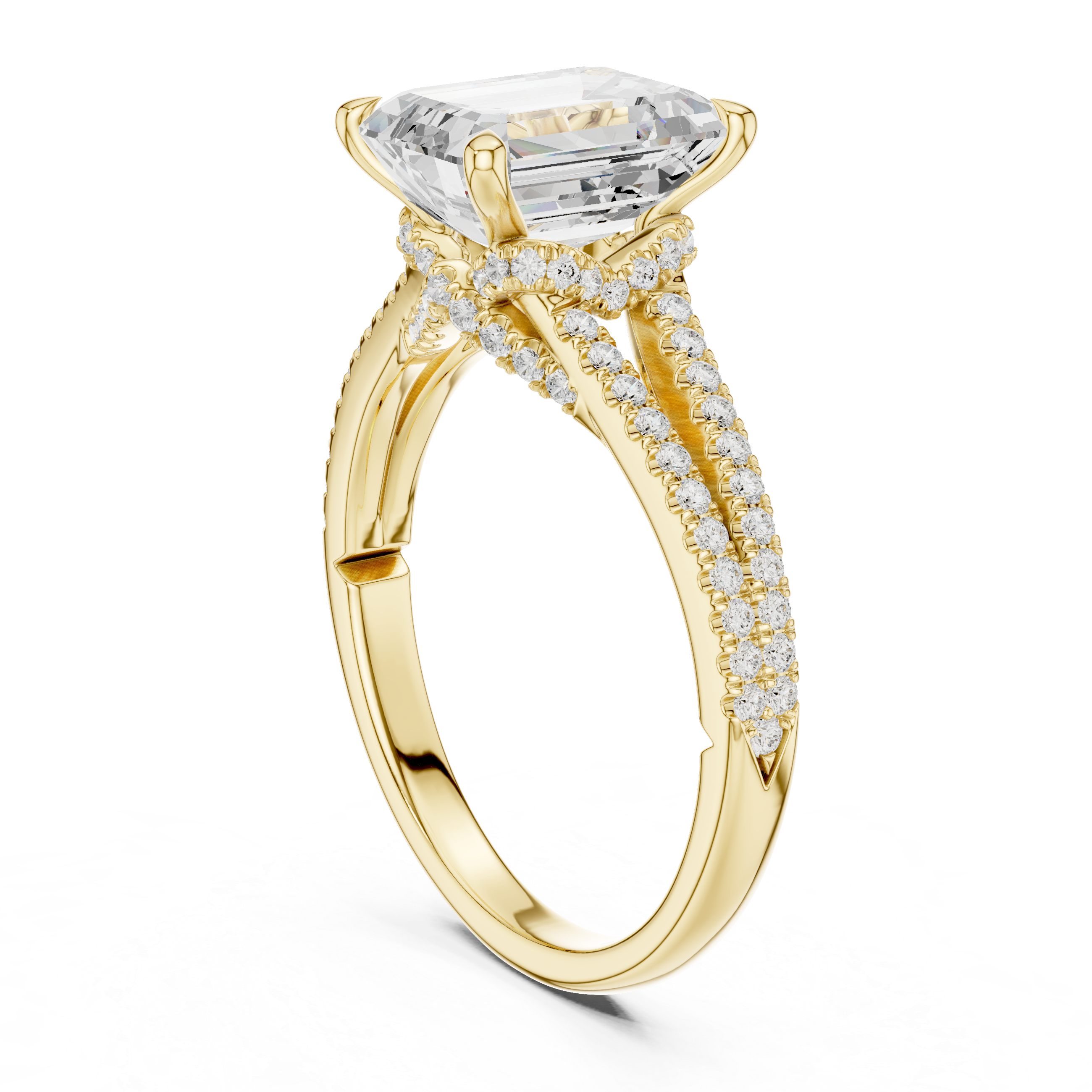 2.91 CT Emerald Cut Diamond Twisted Pavé Engagement Ring