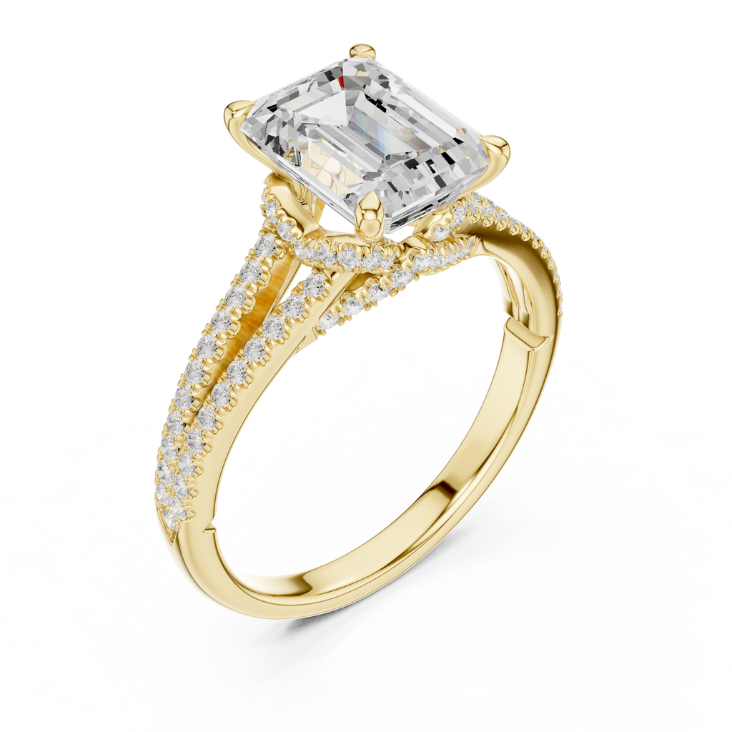 Emerald Cut Diamond Split Shank Pavé Engagement Ring
