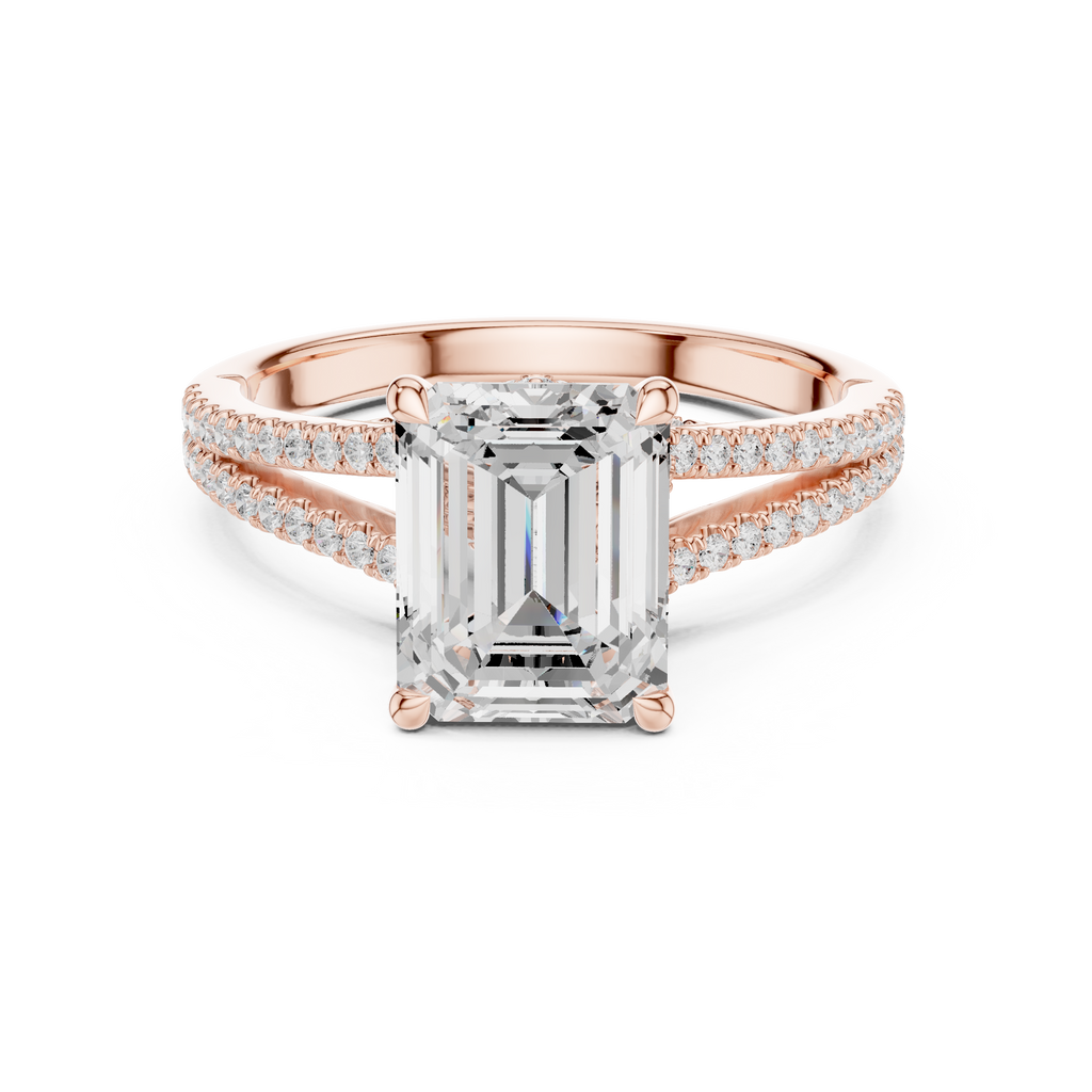 2.91 CT Emerald Cut Diamond Twisted Pavé Engagement Ring