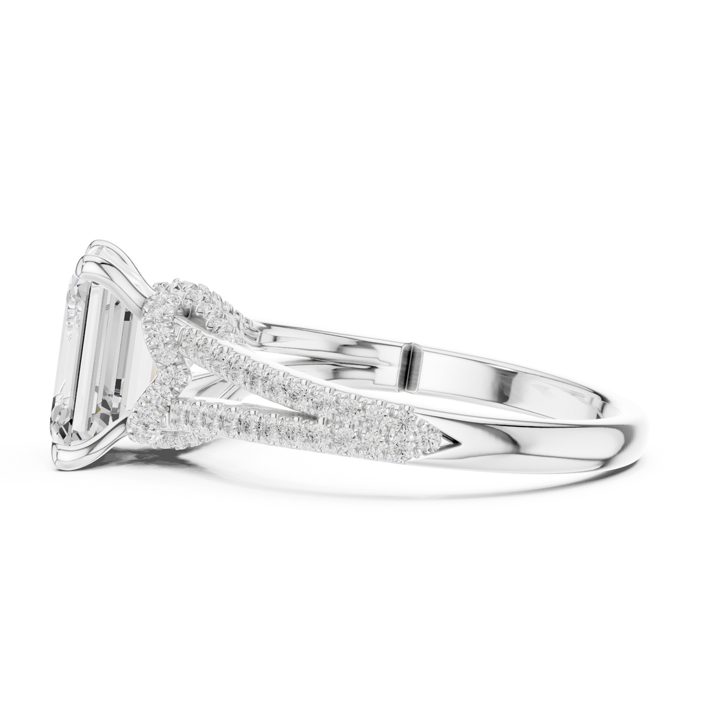 Emerald Cut Diamond Split Shank Pavé Engagement Ring