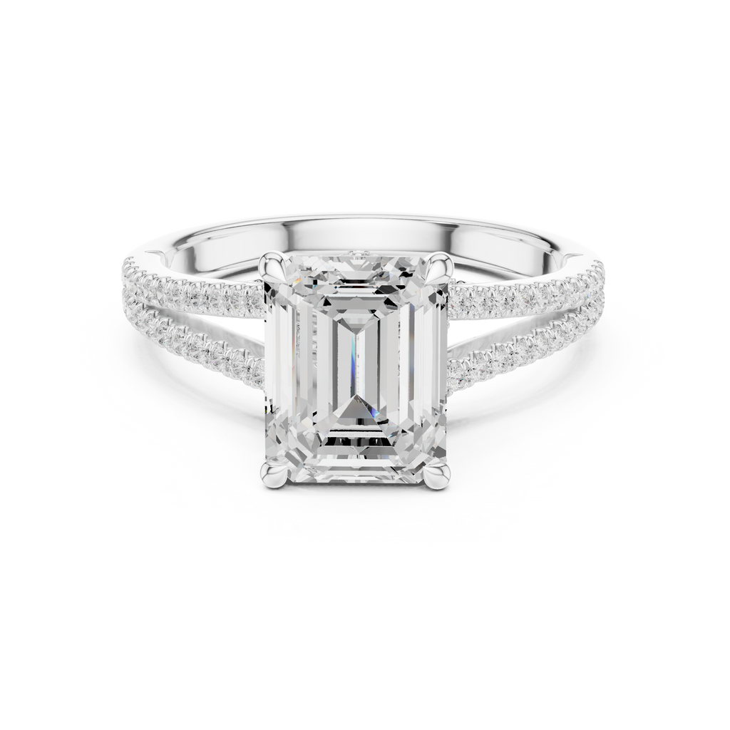 Emerald Cut Diamond Split Shank Pavé Engagement Ring