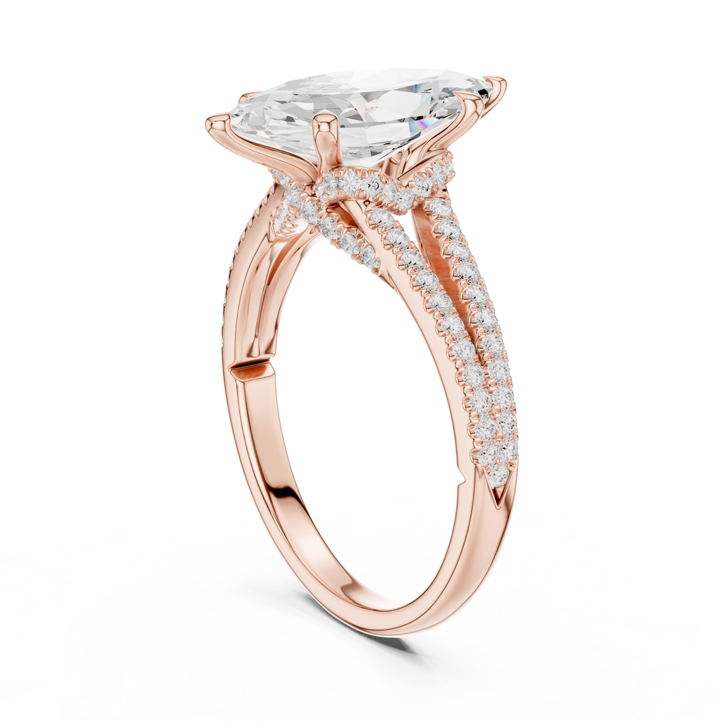 Marquise Cut Diamond Split Shank Pavé Engagement Ring