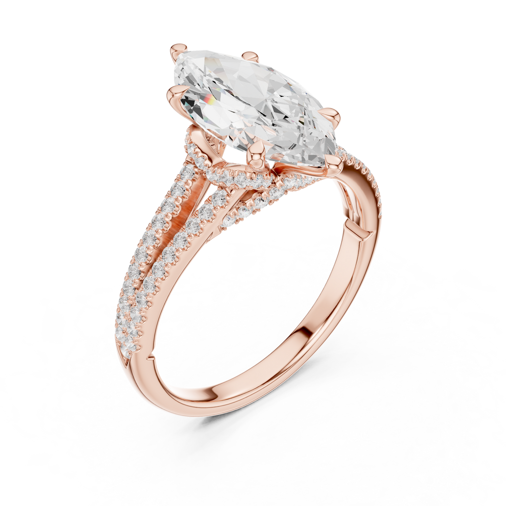 Marquise Cut Diamond Split Shank Pavé Engagement Ring