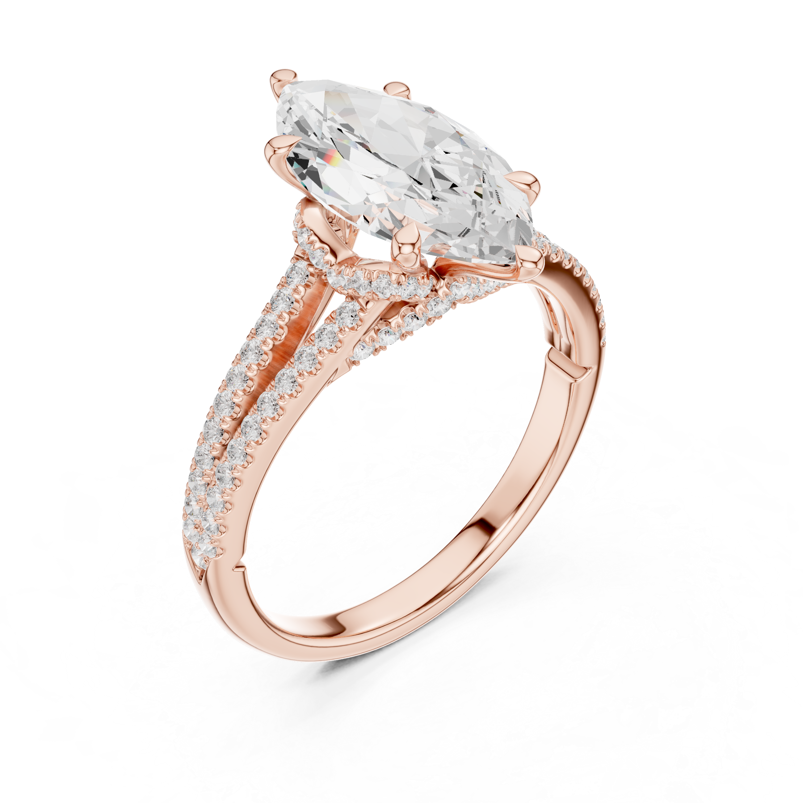 Marquise Cut Diamond Split Shank Pavé Engagement Ring