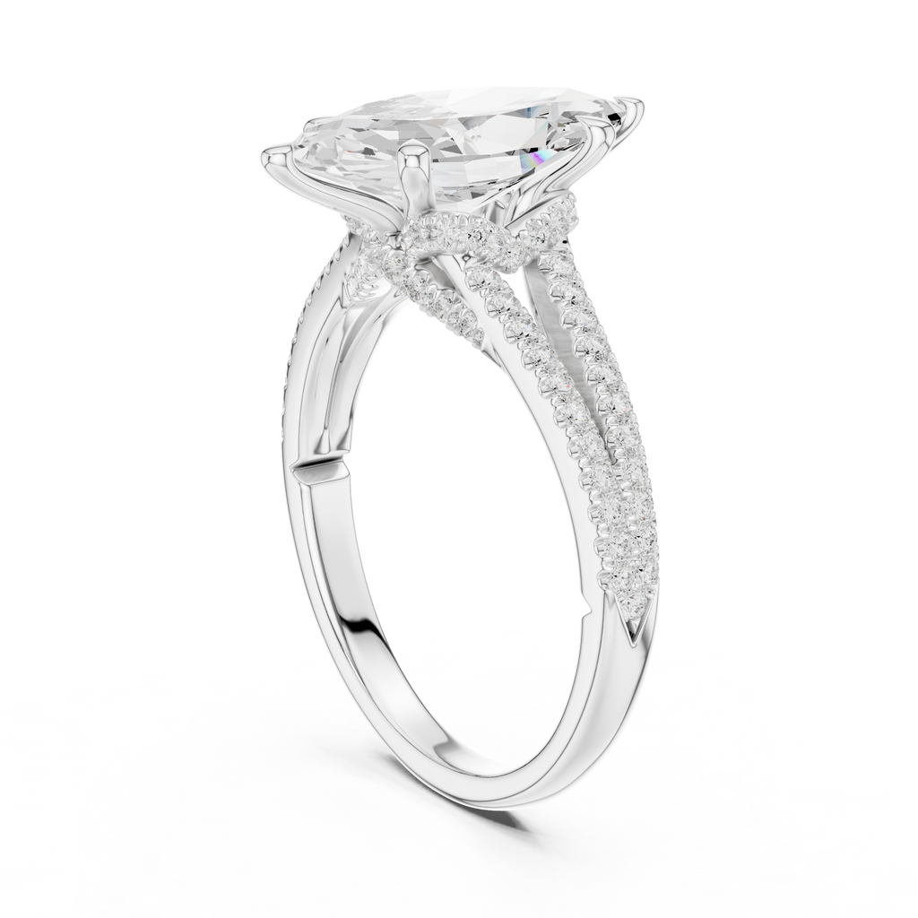 Marquise Cut Diamond Split Shank Pavé Engagement Ring