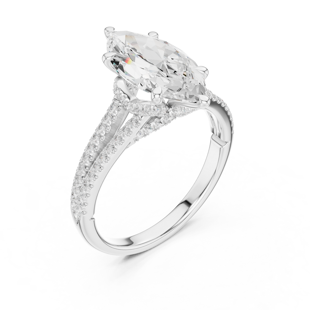 Marquise Cut Diamond Split Shank Pavé Engagement Ring