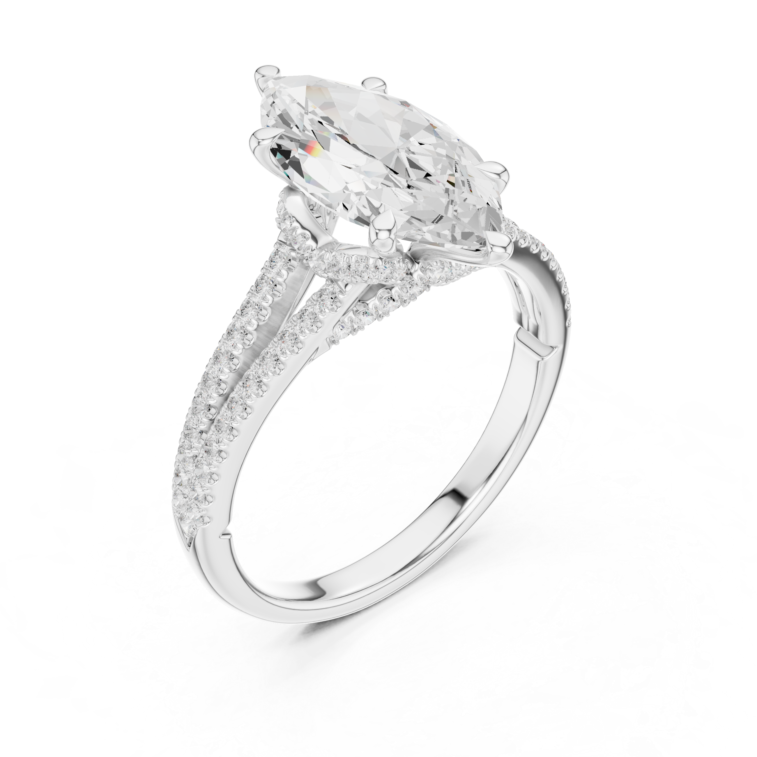 Marquise Cut Diamond Split Shank Pavé Engagement Ring