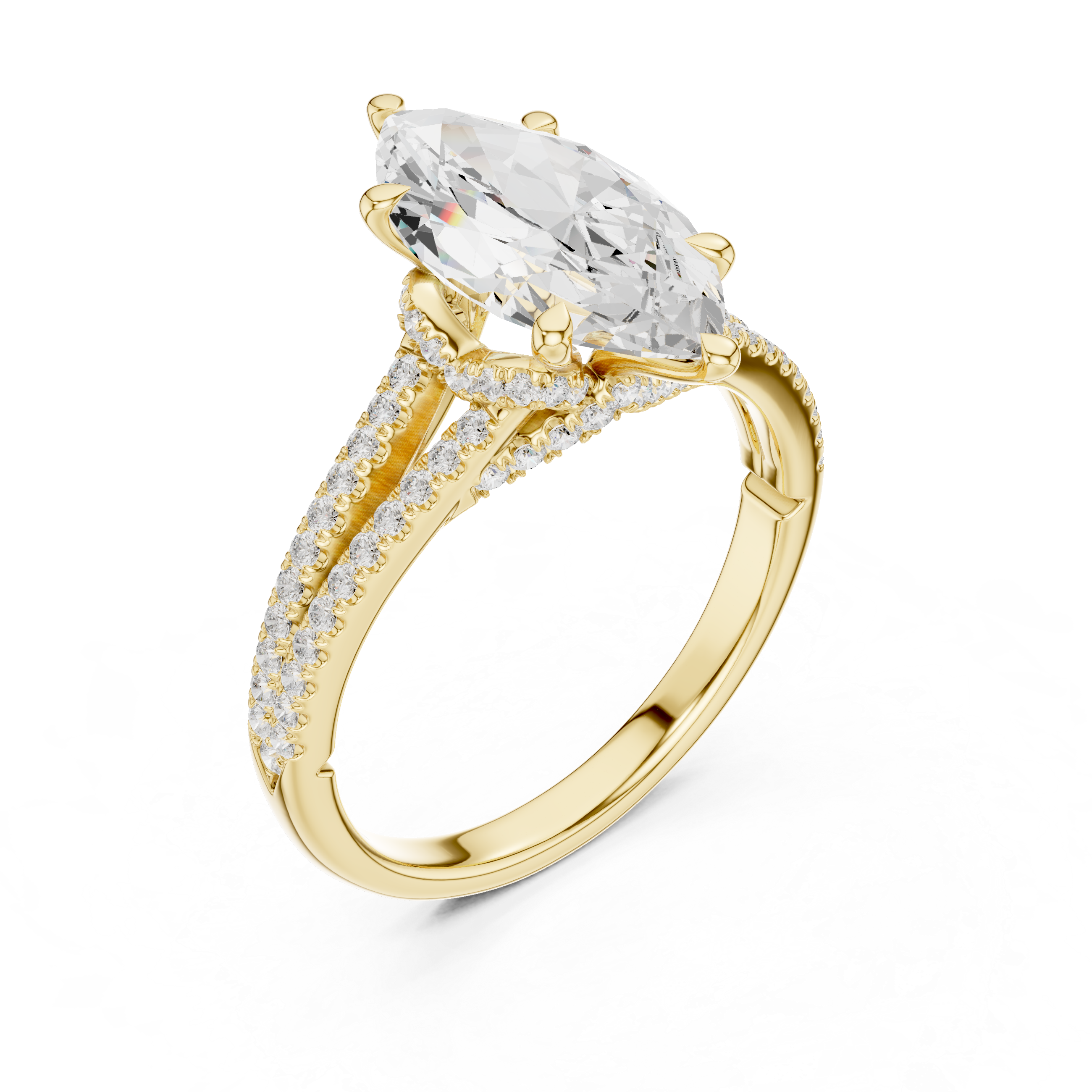 Marquise Cut Diamond Split Shank Pavé Engagement Ring