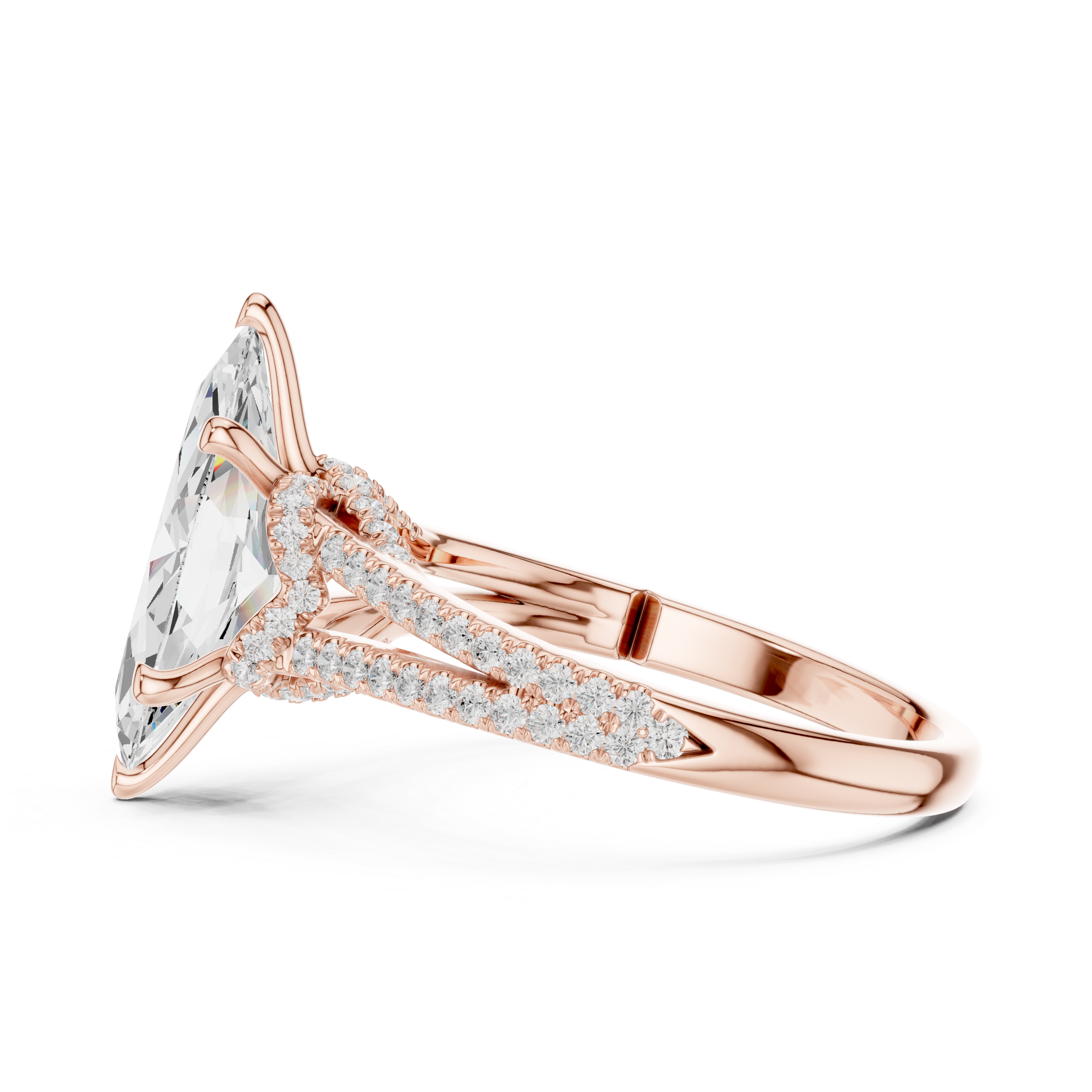 Marquise Cut Diamond Split Shank Pavé Engagement Ring