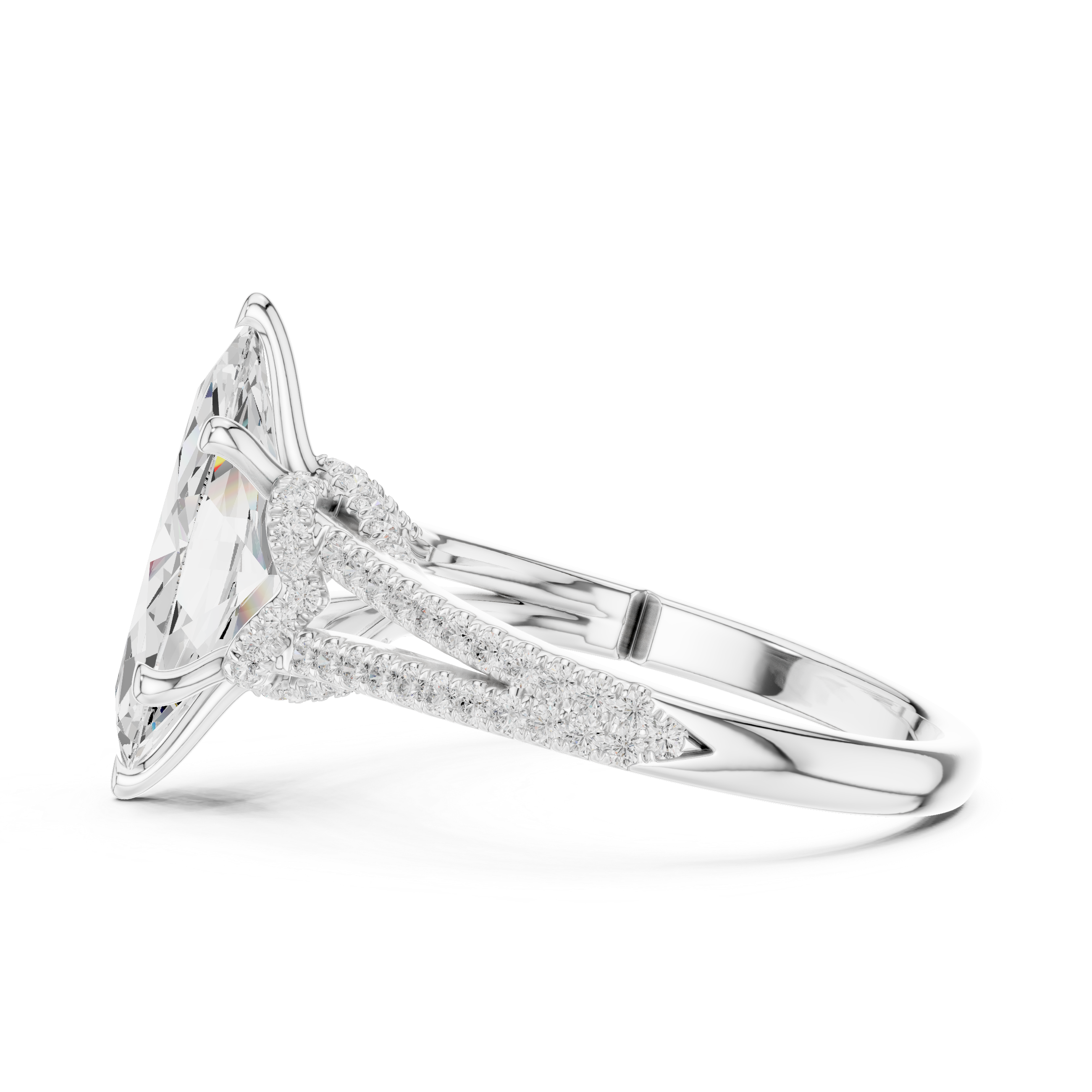 Marquise Cut Diamond Split Shank Pavé Engagement Ring