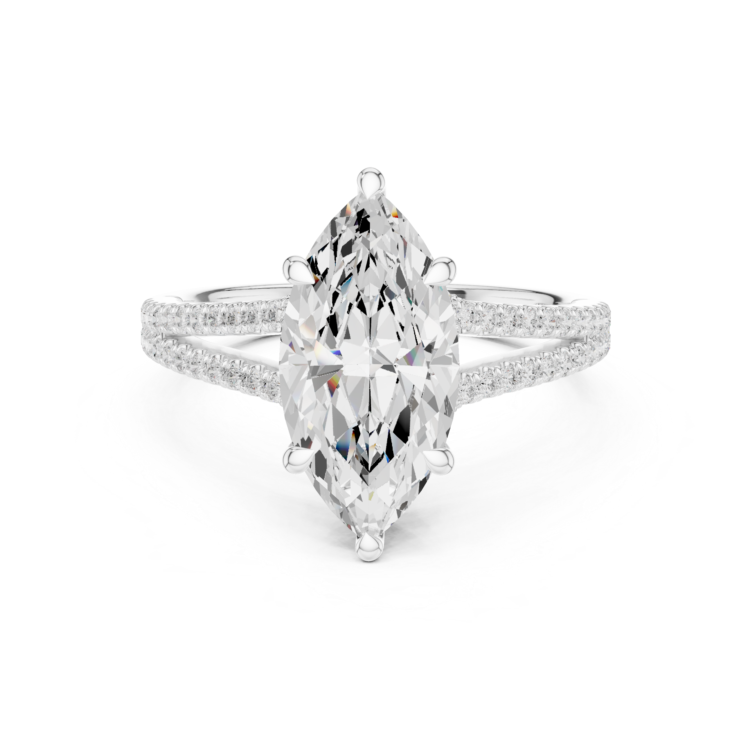 Marquise Cut Diamond Split Shank Pavé Engagement Ring