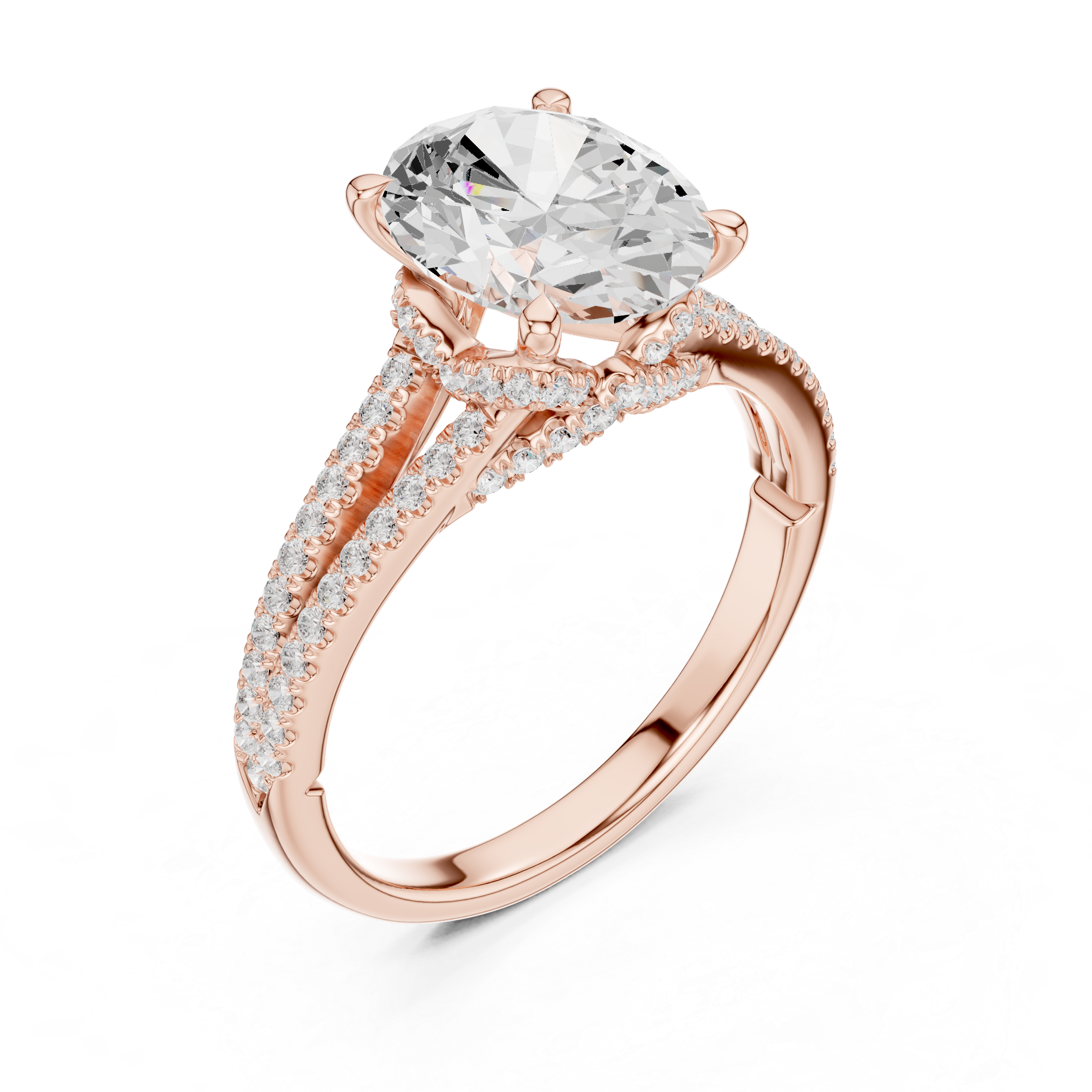 Oval Cut Diamond Split Shank Pavé Engagement Ring