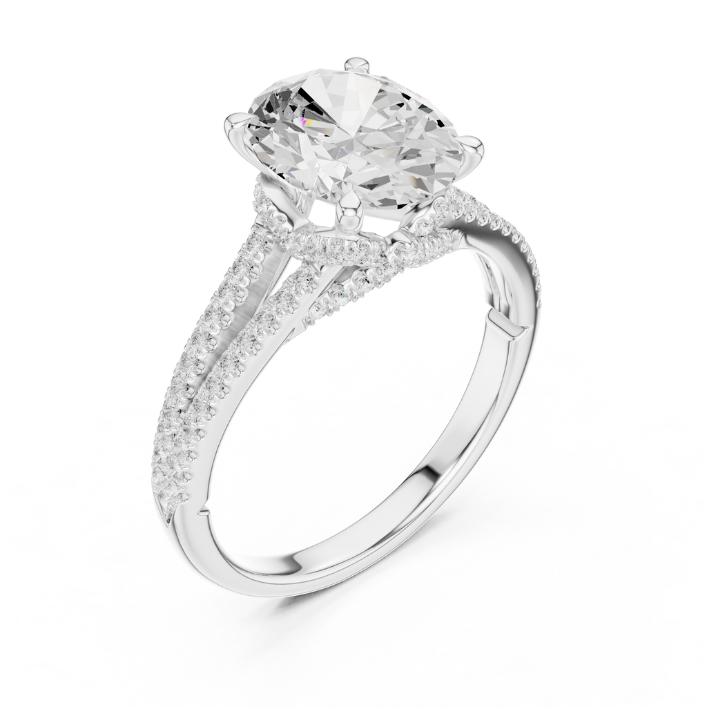 Oval Cut Diamond Split Shank Pavé Engagement Ring