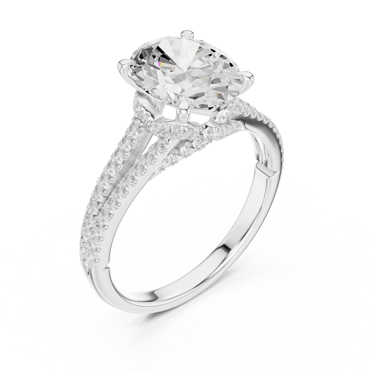 Oval Cut Diamond Split Shank Pavé Engagement Ring – view 3 of 12, lab grown diamond ring | Jewelix Atelier