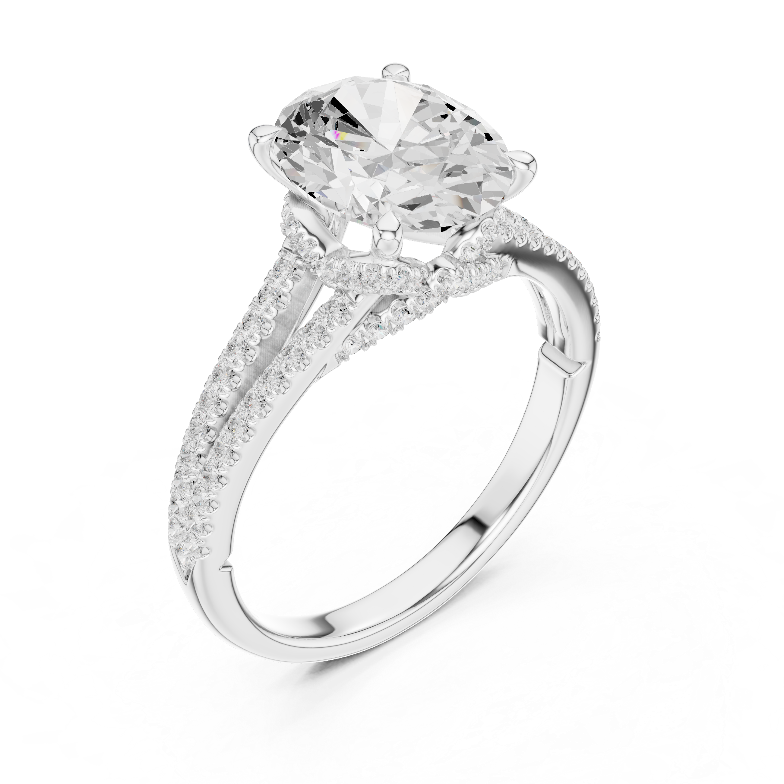 Oval Cut Diamond Split Shank Pavé Engagement Ring