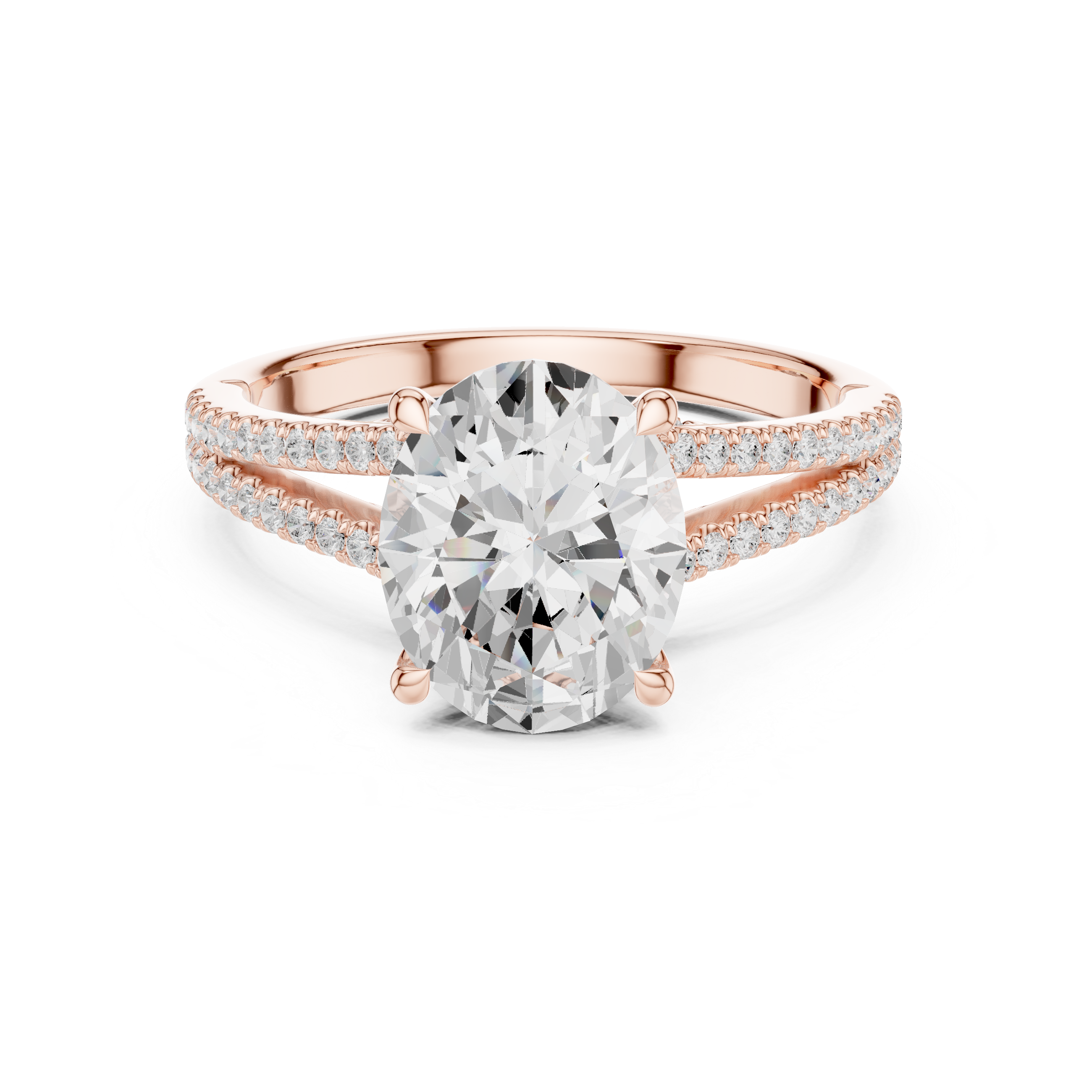 Oval Cut Diamond Split Shank Pavé Engagement Ring