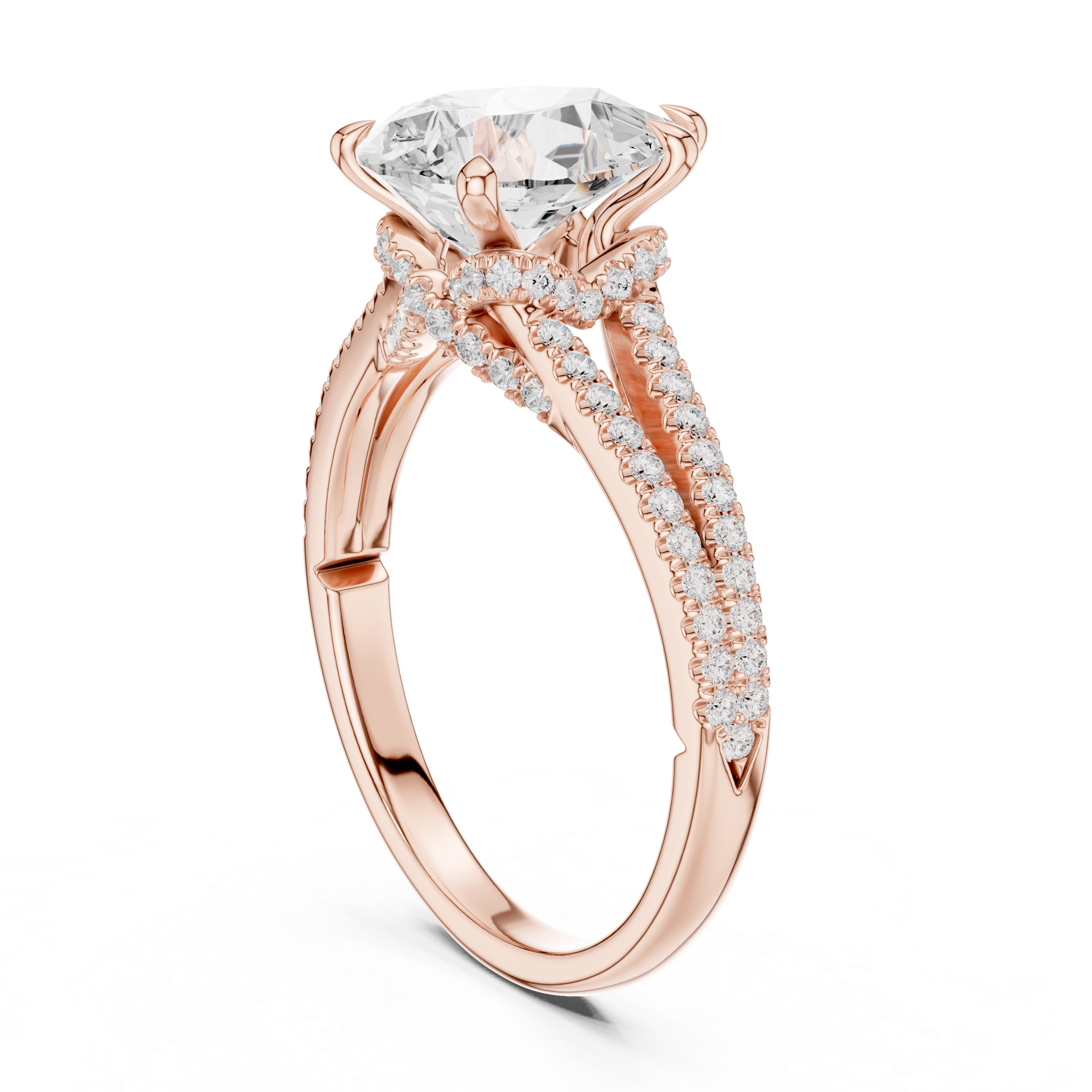 Pear Cut Diamond Split Shank Pavé Engagement Ring