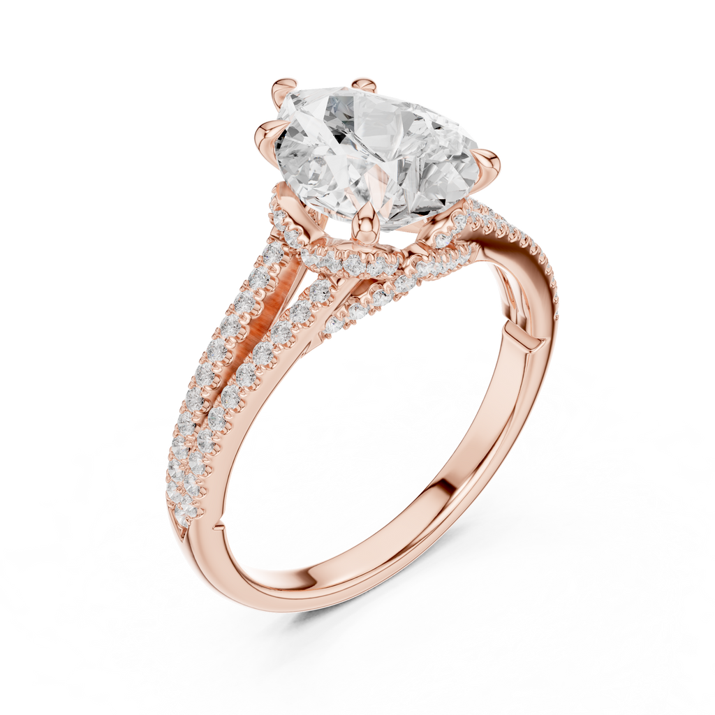 Pear Cut Diamond Split Shank Pavé Engagement Ring
