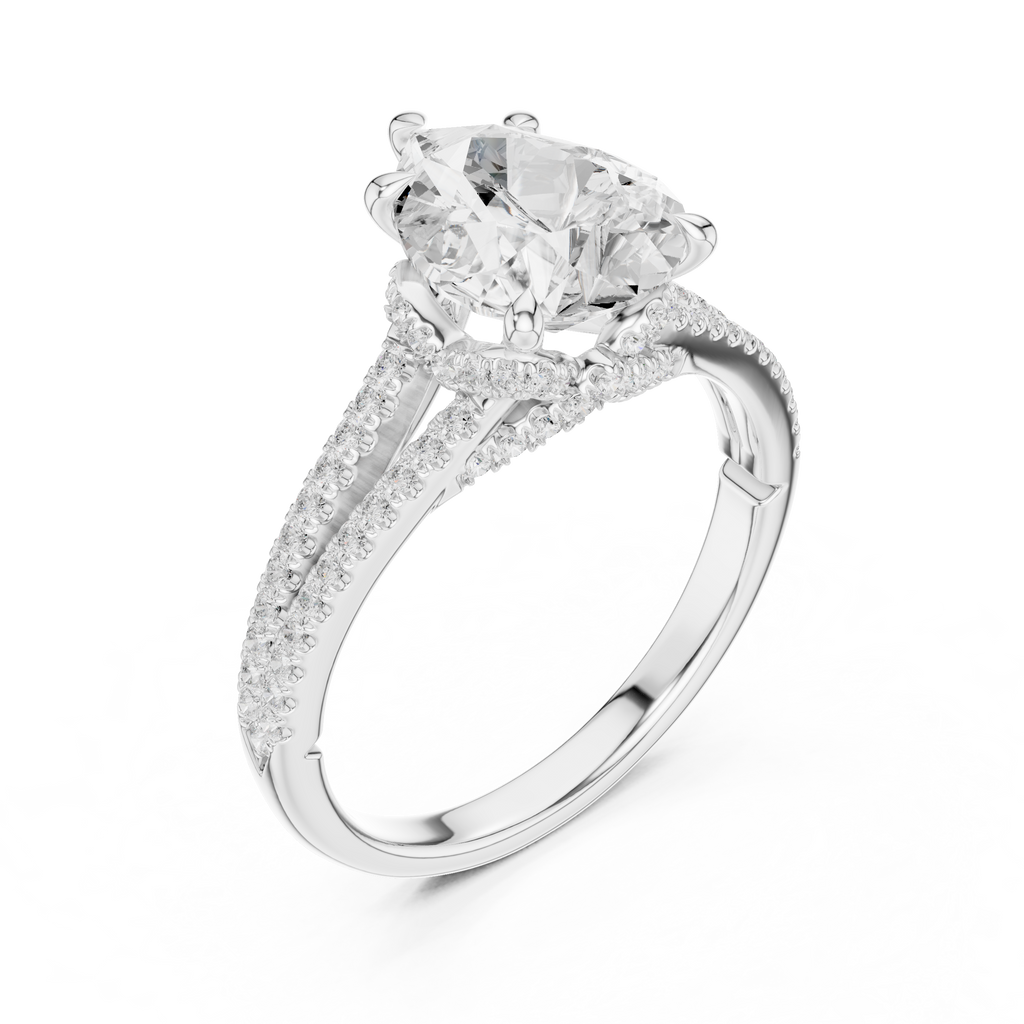 Pear Cut Diamond Split Shank Pavé Engagement Ring
