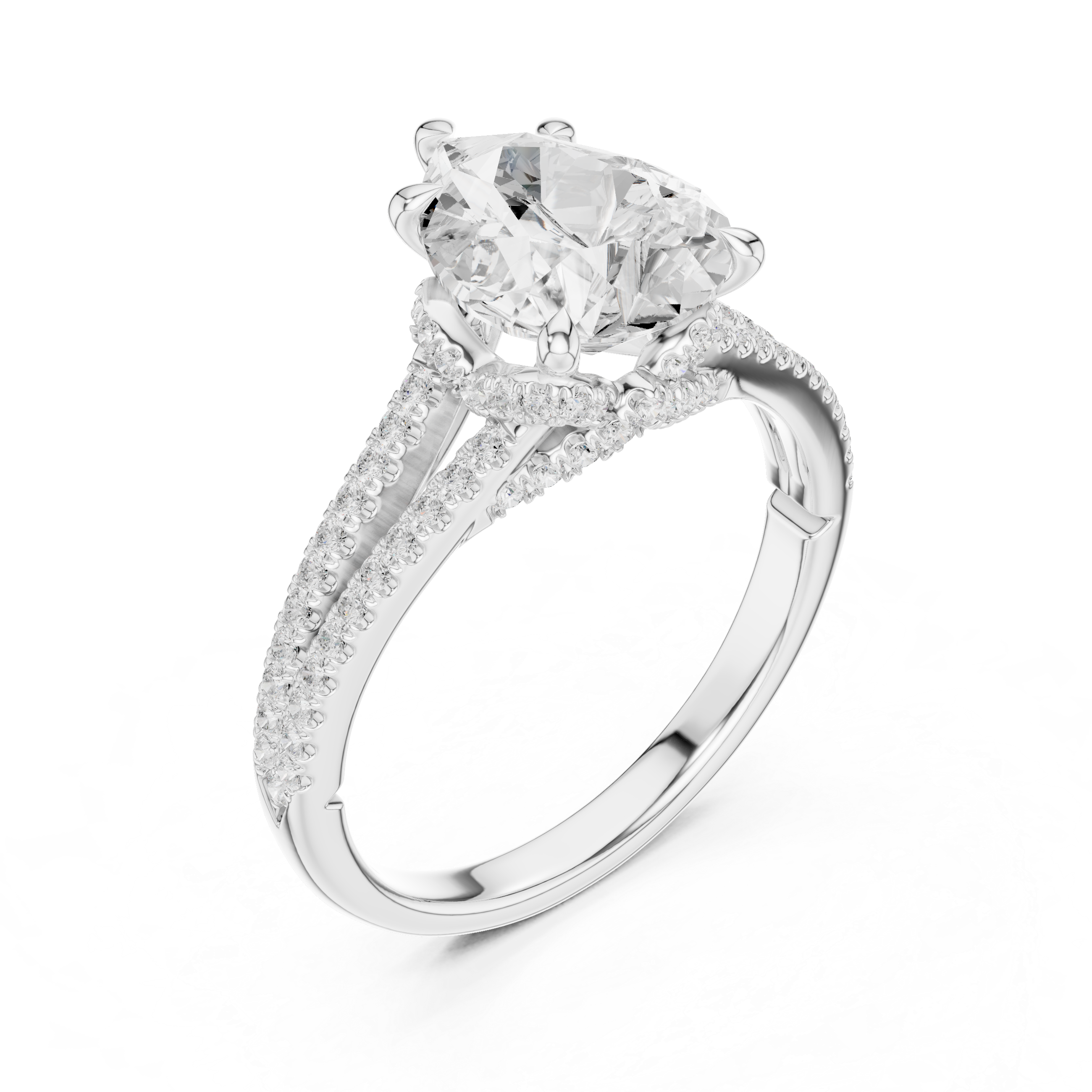 Pear Cut Diamond Split Shank Pavé Engagement Ring