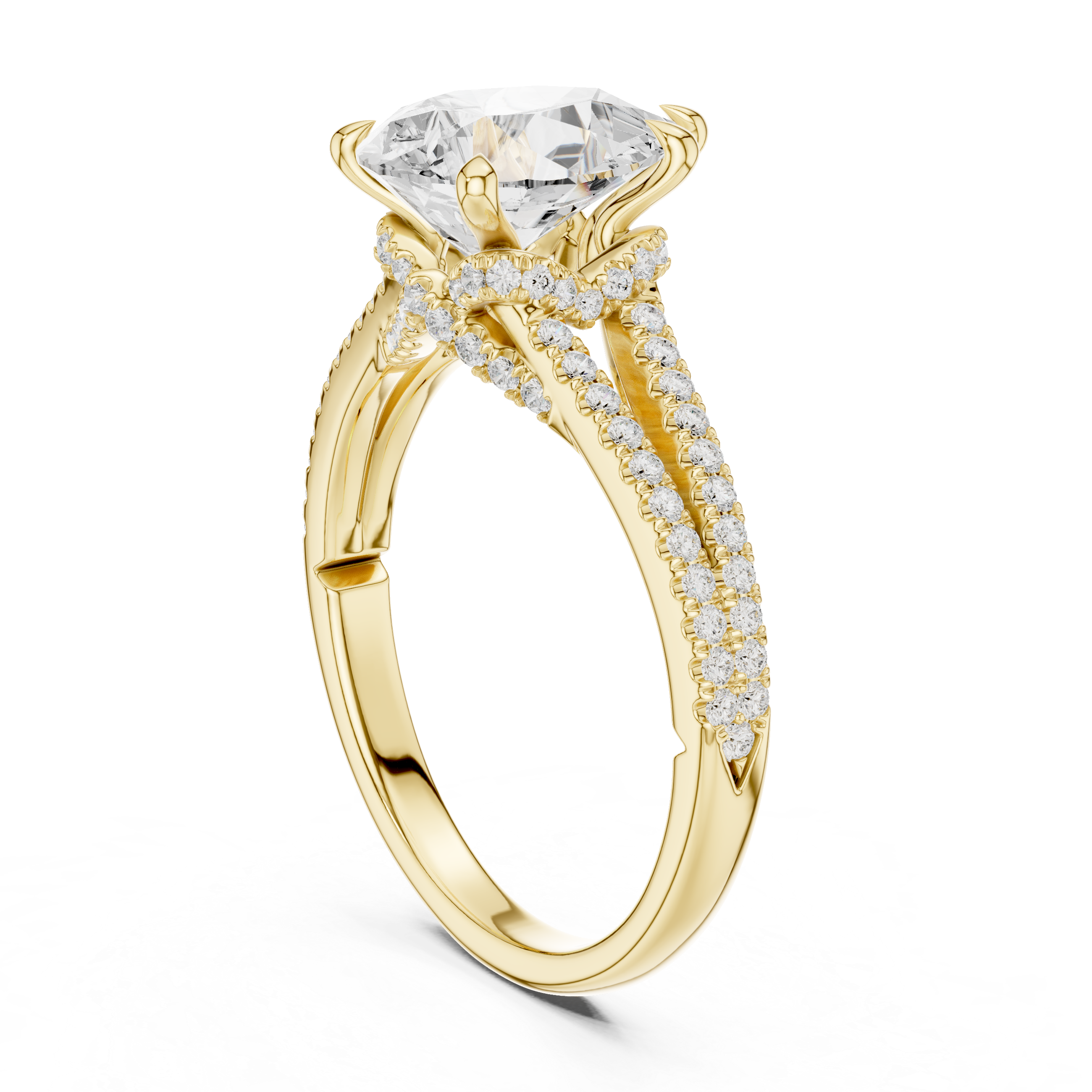 Pear Cut Diamond Split Shank Pavé Engagement Ring