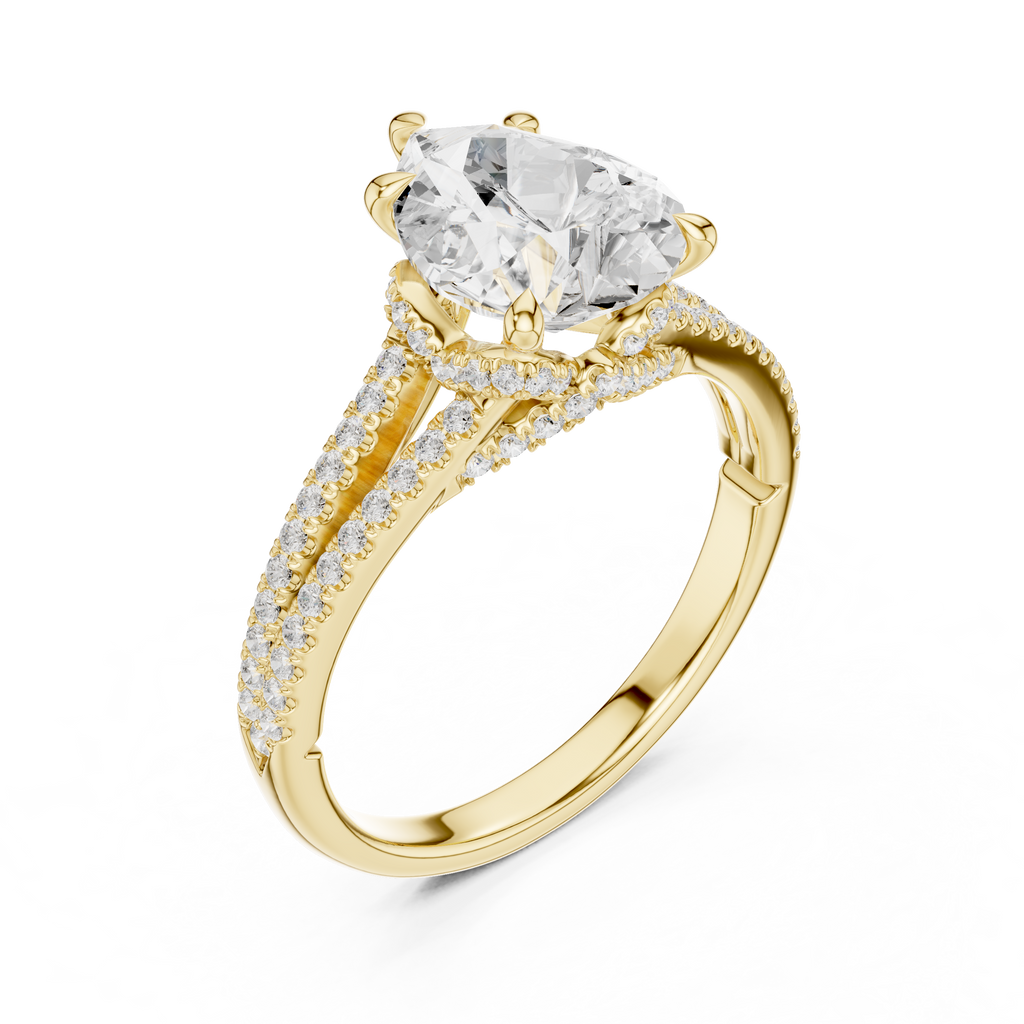 Pear Cut Diamond Split Shank Pavé Engagement Ring