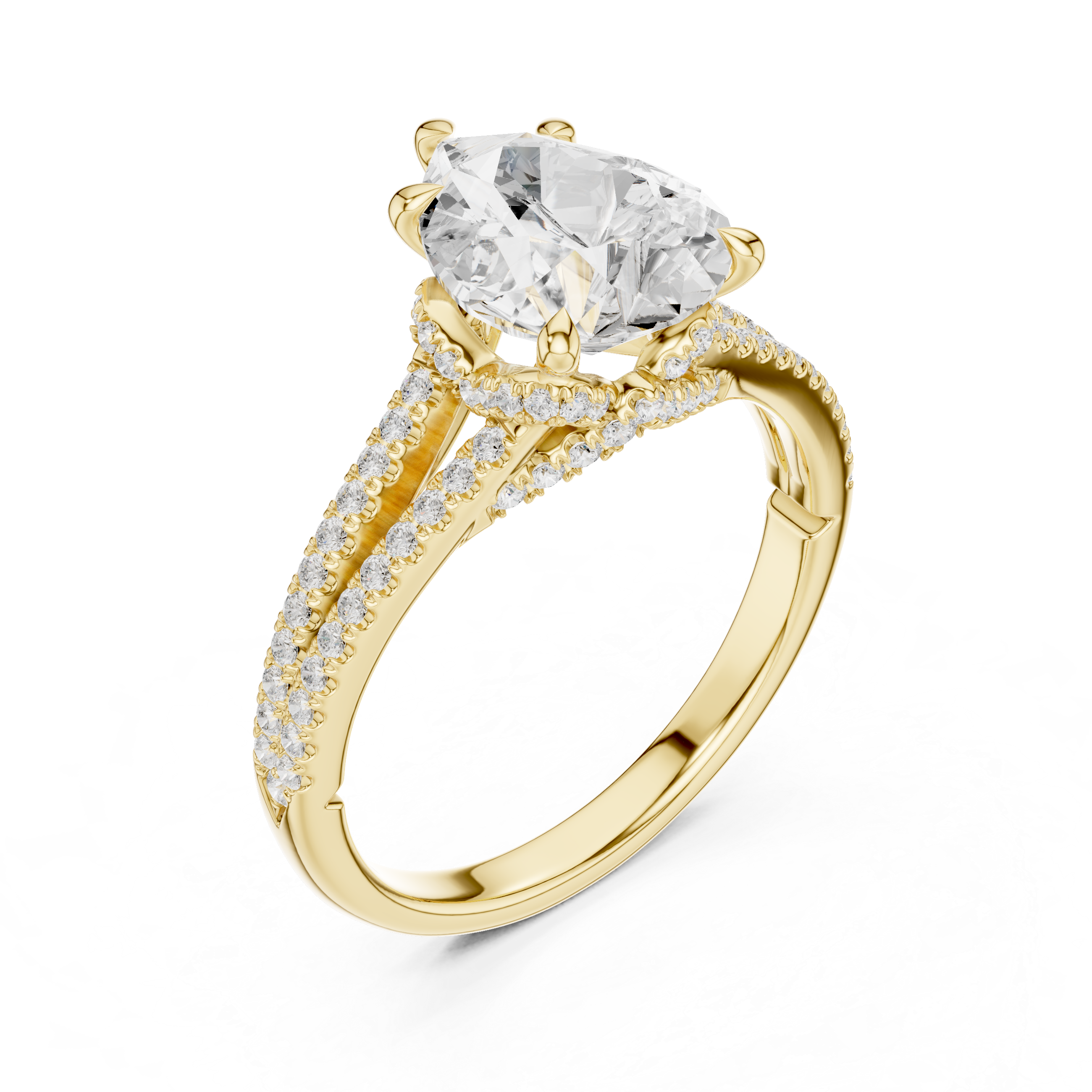 Pear Cut Diamond Split Shank Pavé Engagement Ring