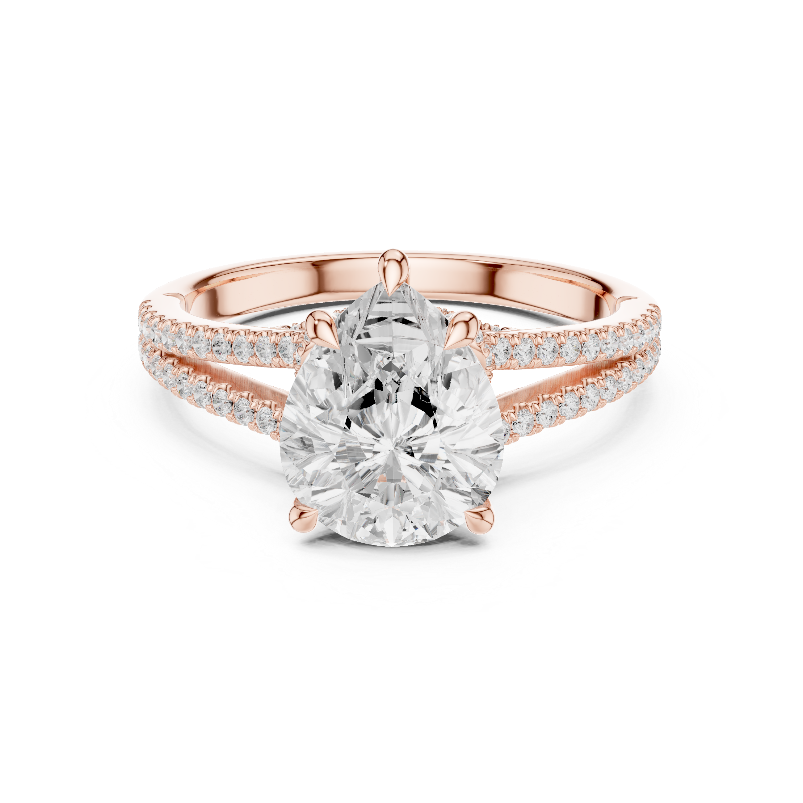 2.91 CT Pear Cut Diamond Twisted Split Shank Engagement Ring