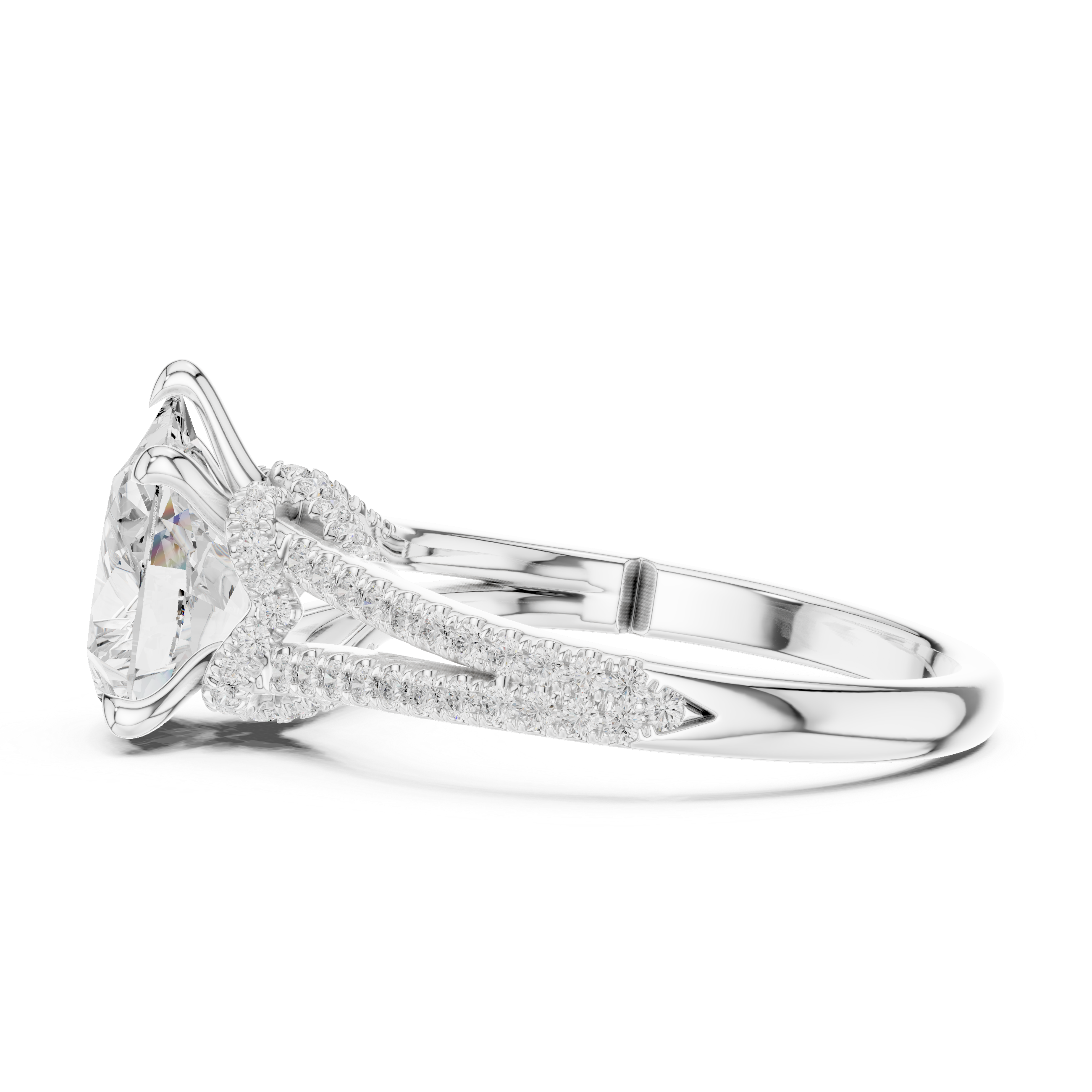 Pear Cut Diamond Split Shank Pavé Engagement Ring