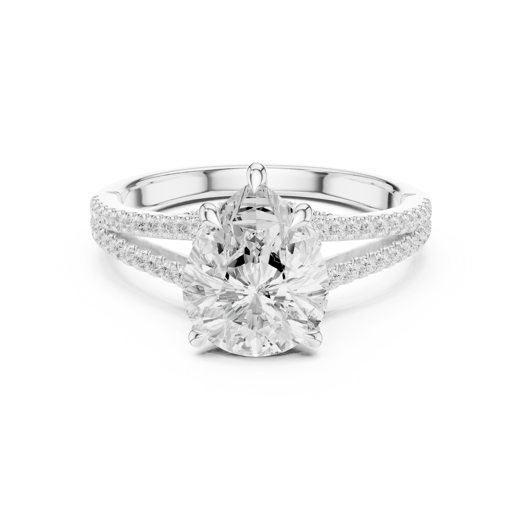 Pear Cut Diamond Split Shank Pavé Engagement Ring