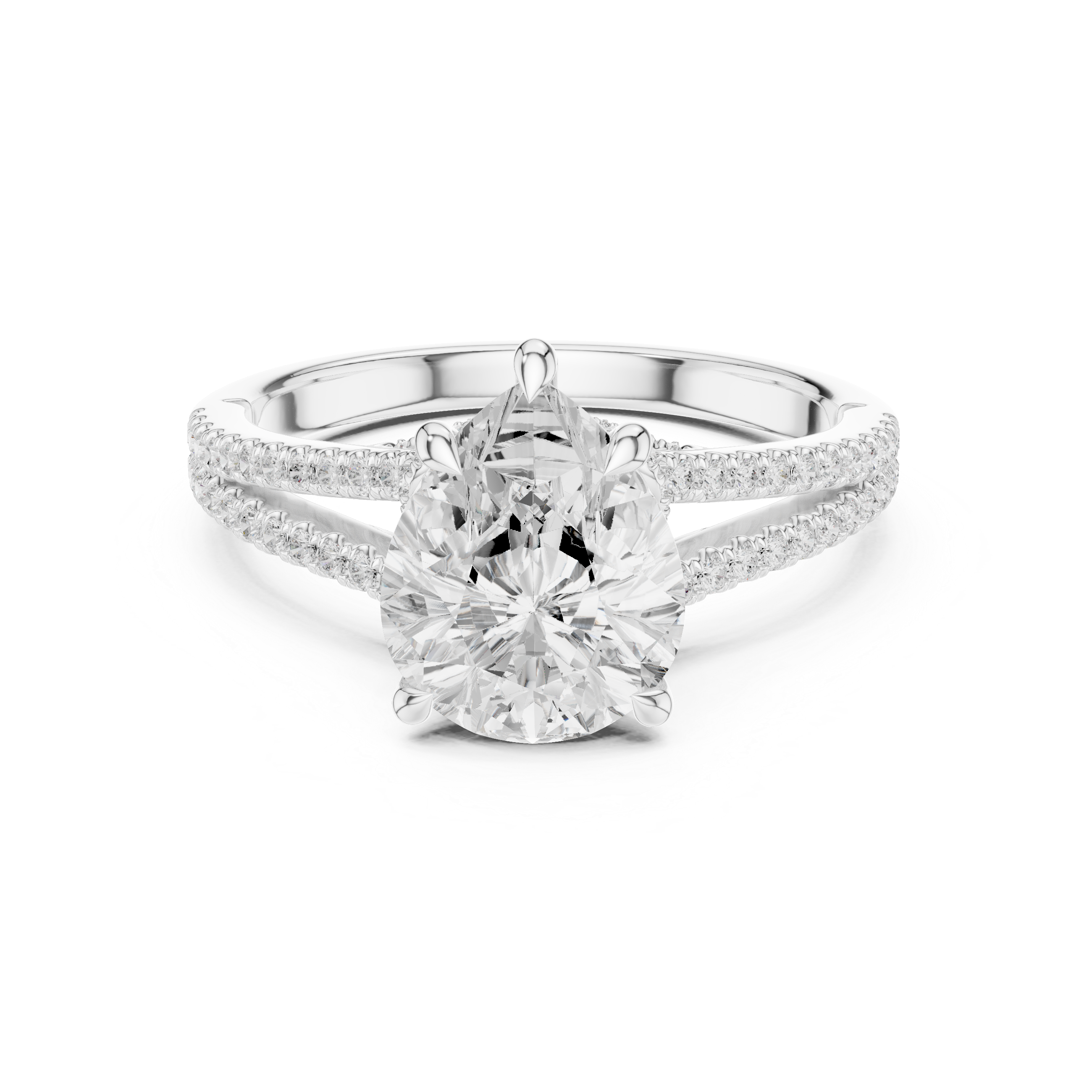 Pear Cut Diamond Split Shank Pavé Engagement Ring