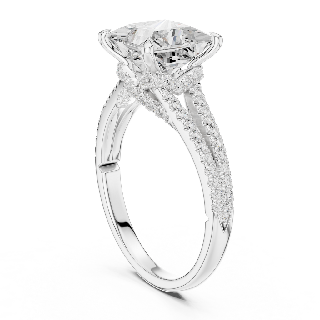 2.91 CT Princess Cut Diamond Twisted Split Shank Engagement Ring