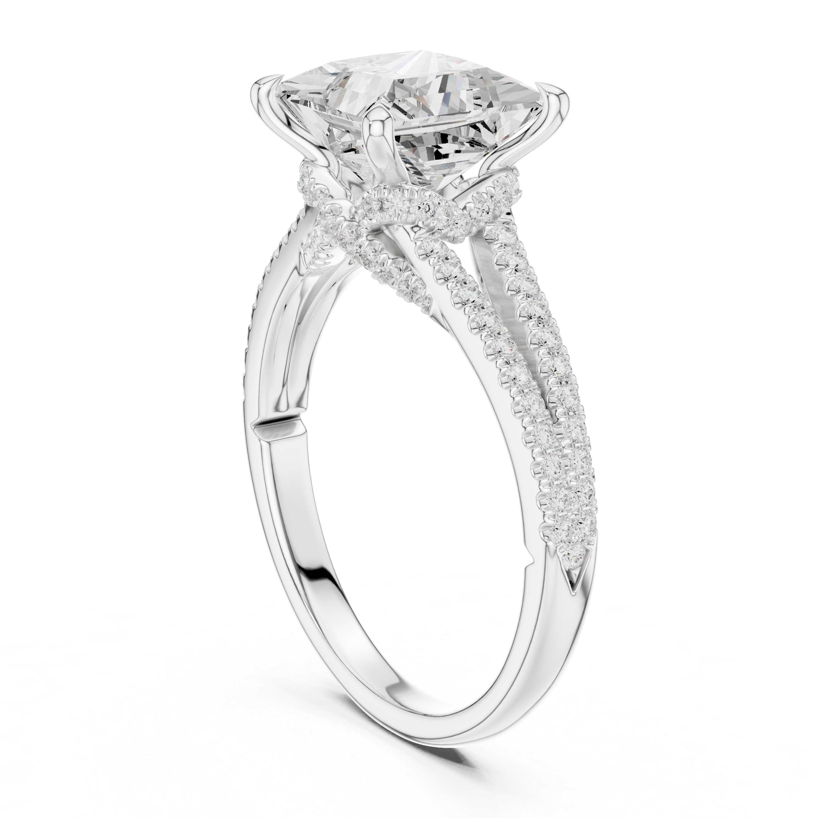 2.91 CT Princess Cut Diamond Twisted Split Shank Engagement Ring
