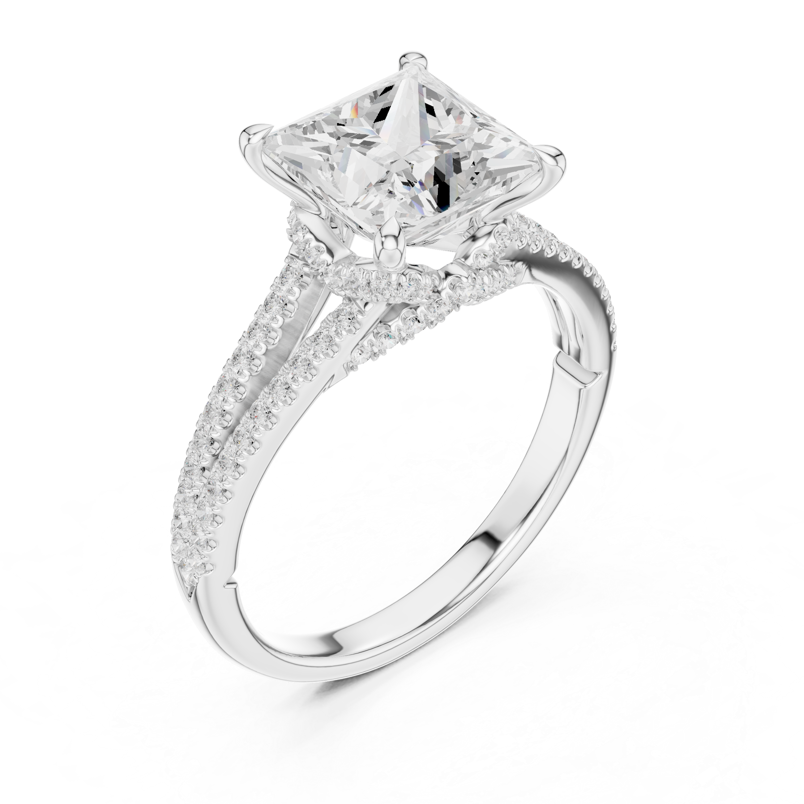 Princess Cut Diamond Split Shank Engagement Ring