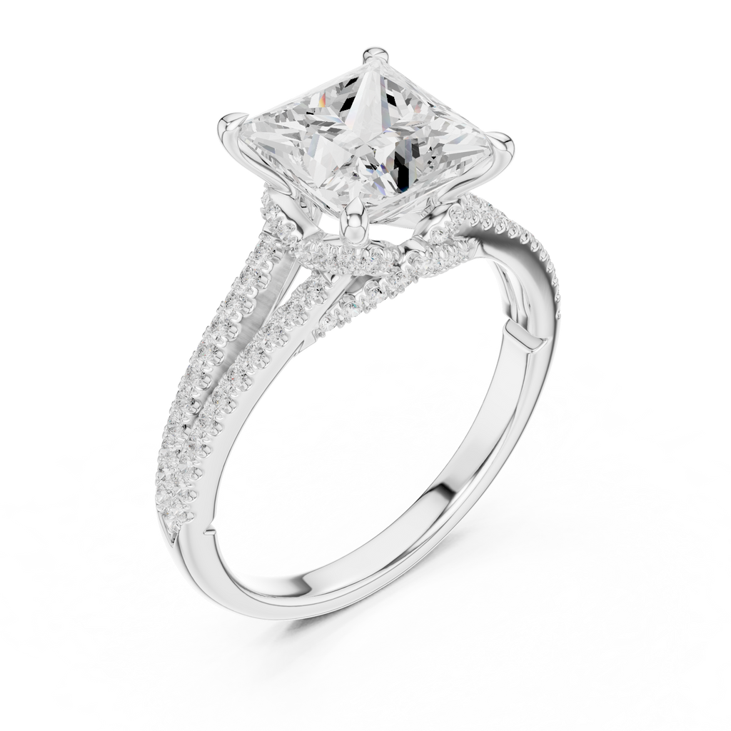 2.91 CT Princess Cut Diamond Twisted Split Shank Engagement Ring