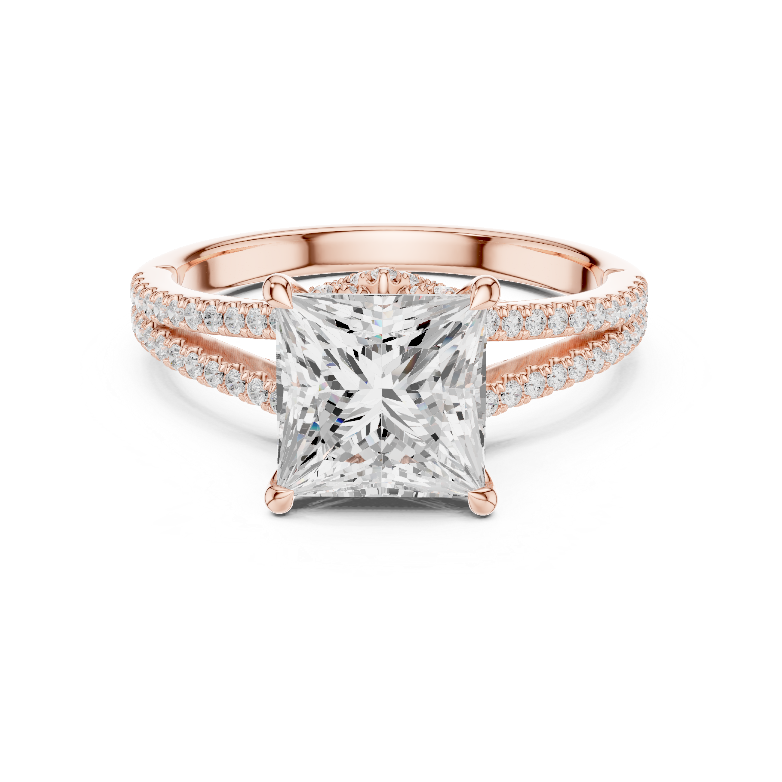 2.91 CT Princess Cut Diamond Twisted Split Shank Engagement Ring