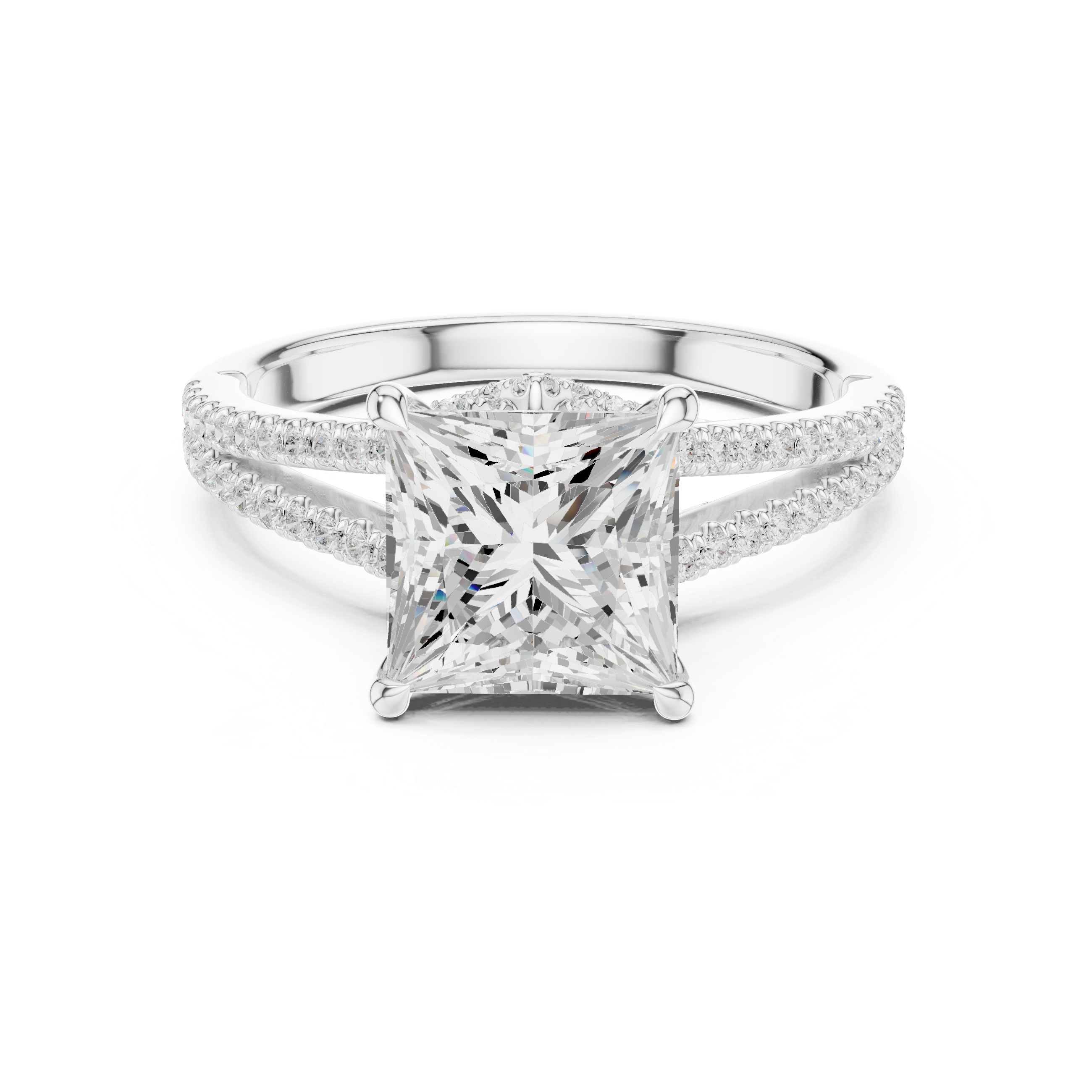 Princess Cut Diamond Split Shank Engagement Ring