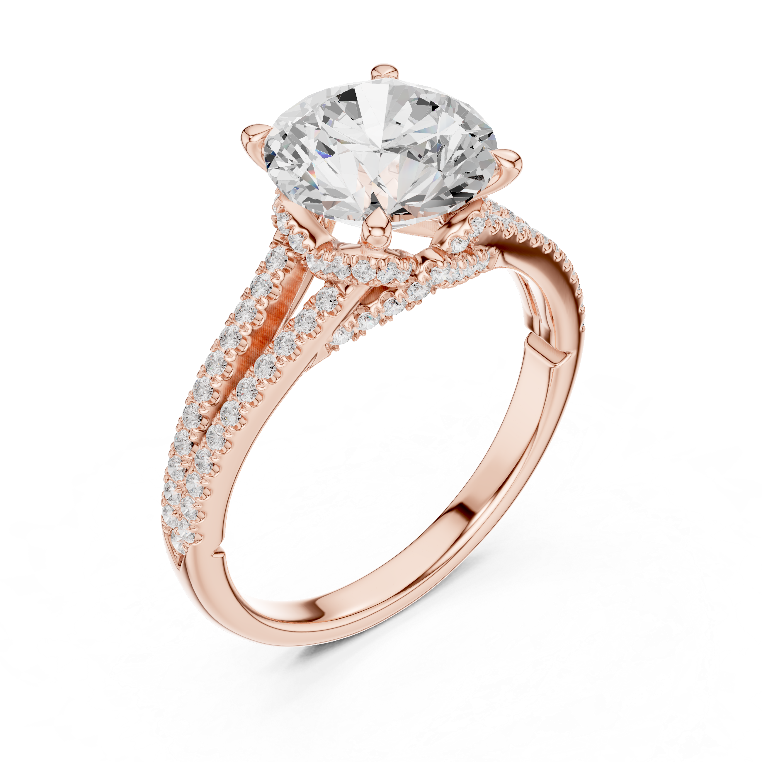 2.91 CT Round Brilliant Diamond Twisted Split Shank Engagement Ring