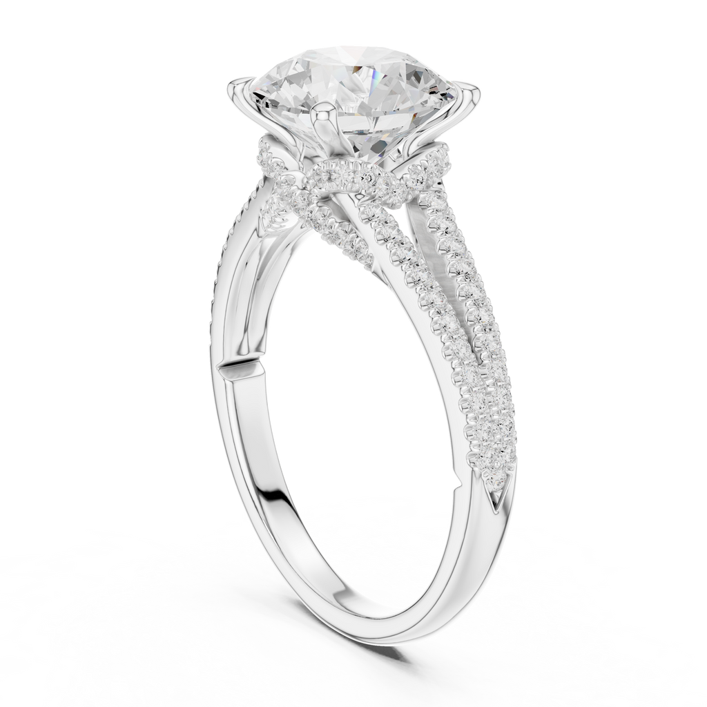 Round Cut Diamond Split Shank Engagement Ring