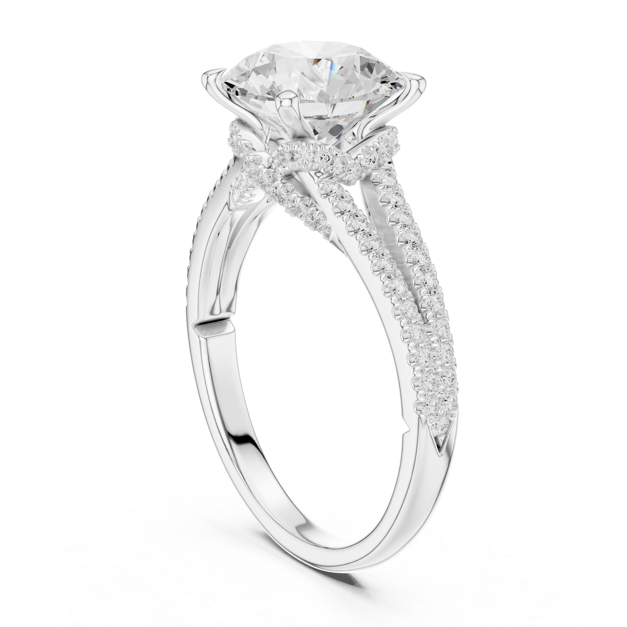 Round Cut Diamond Split Shank Engagement Ring